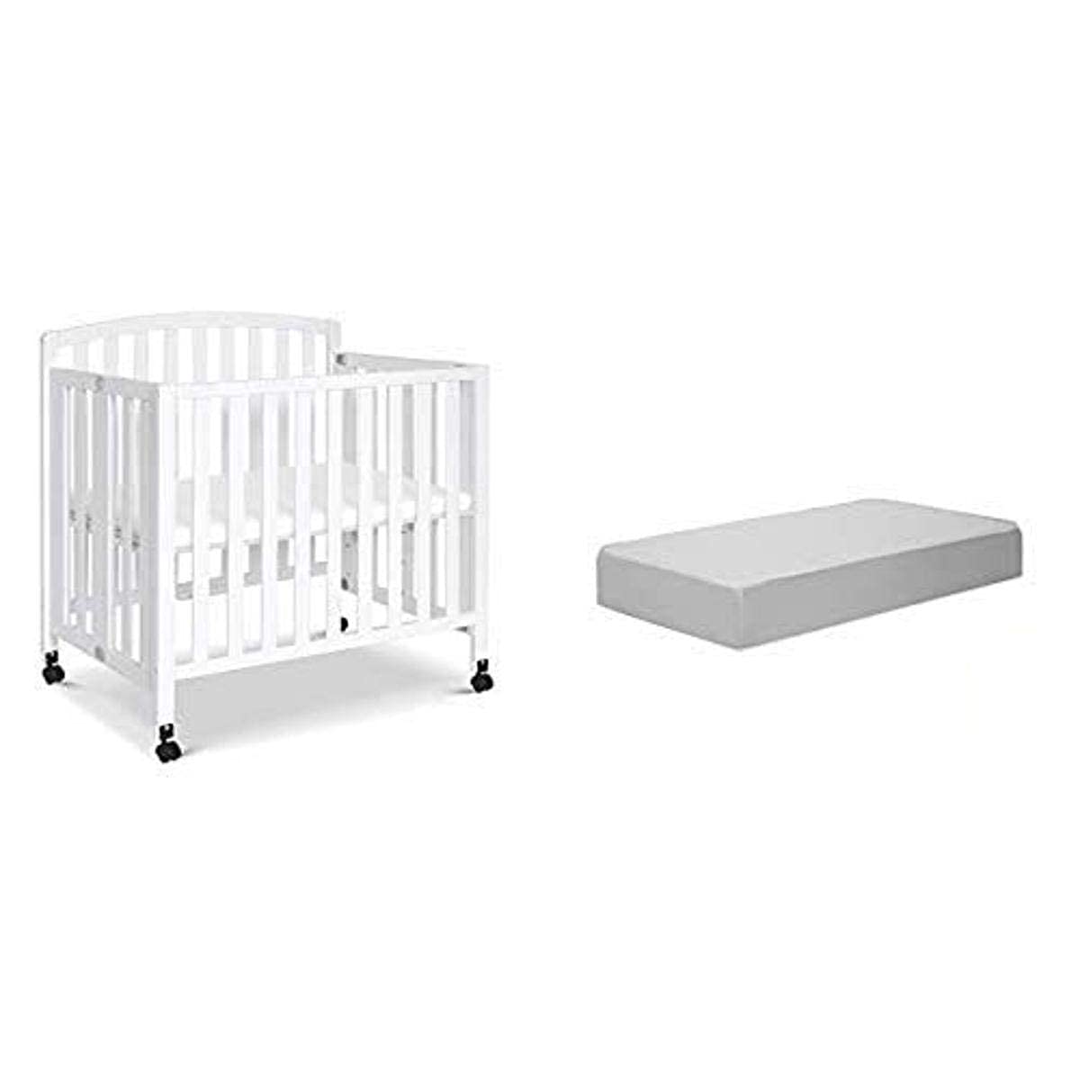 DaVinci Dylan Folding Portable 3-in-1 Mini Crib & Twin Bed - White with Slumber Mini Crib Mattress | Space-Saving Nursery Solution for Small Rooms & Travel