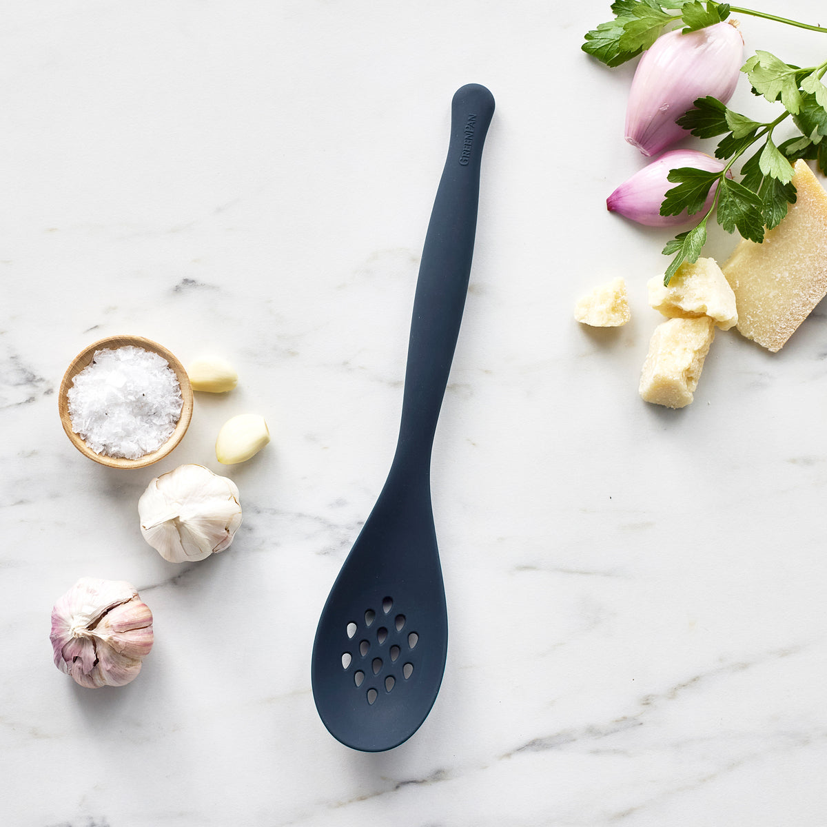 Premium Silicone Slotted Spoon - Heat Resistant & BPA Free Kitchen Utensil for Cooking, Baking & Serving | Oxford Blue | Ideal for Non-Stick Pans, Mixing Sauces & Serving Salads