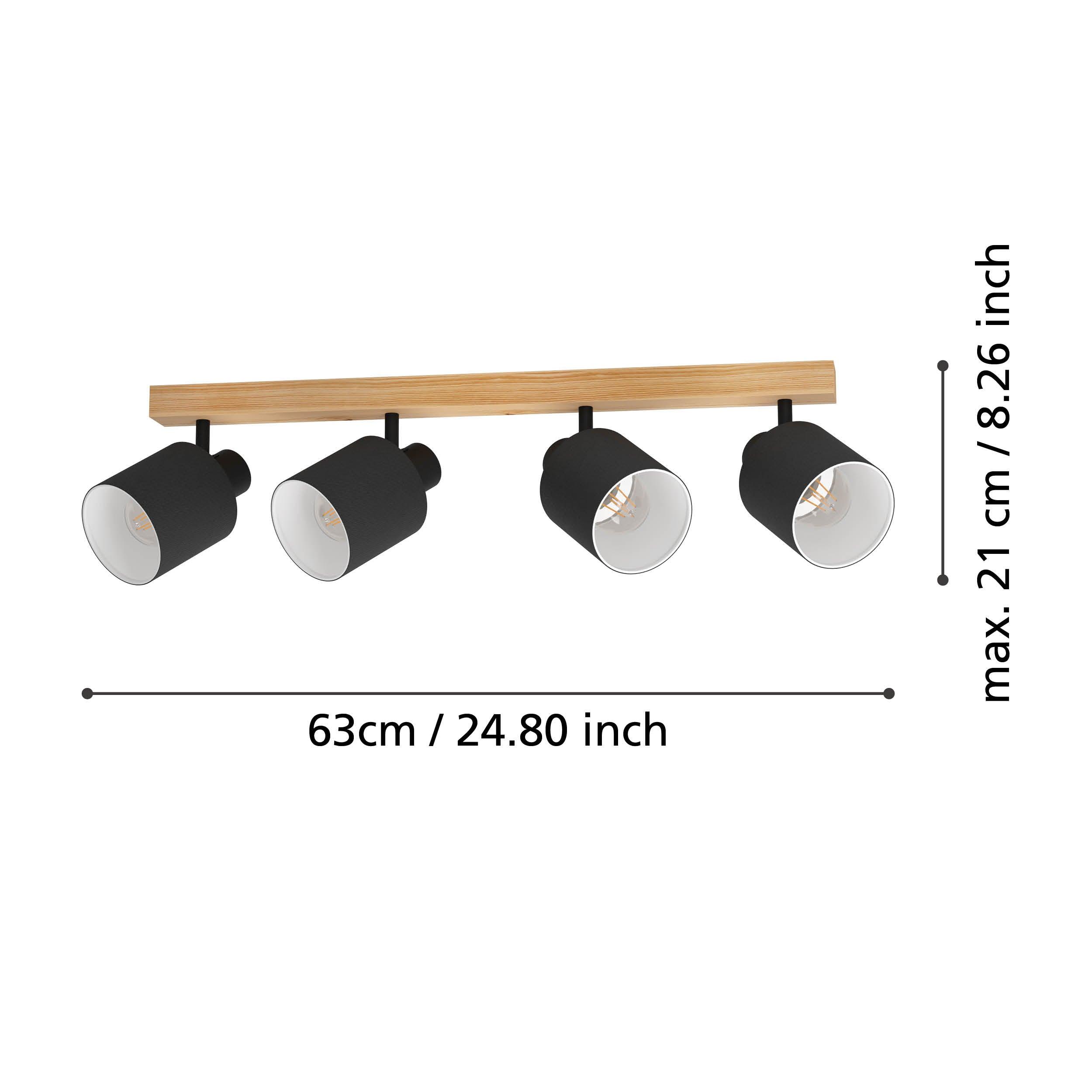 Eglo Batallas 4-Light Wood & Black Bar Spotlight - Modern Ceiling Lighting for Living Room, Kitchen, and Dining Area