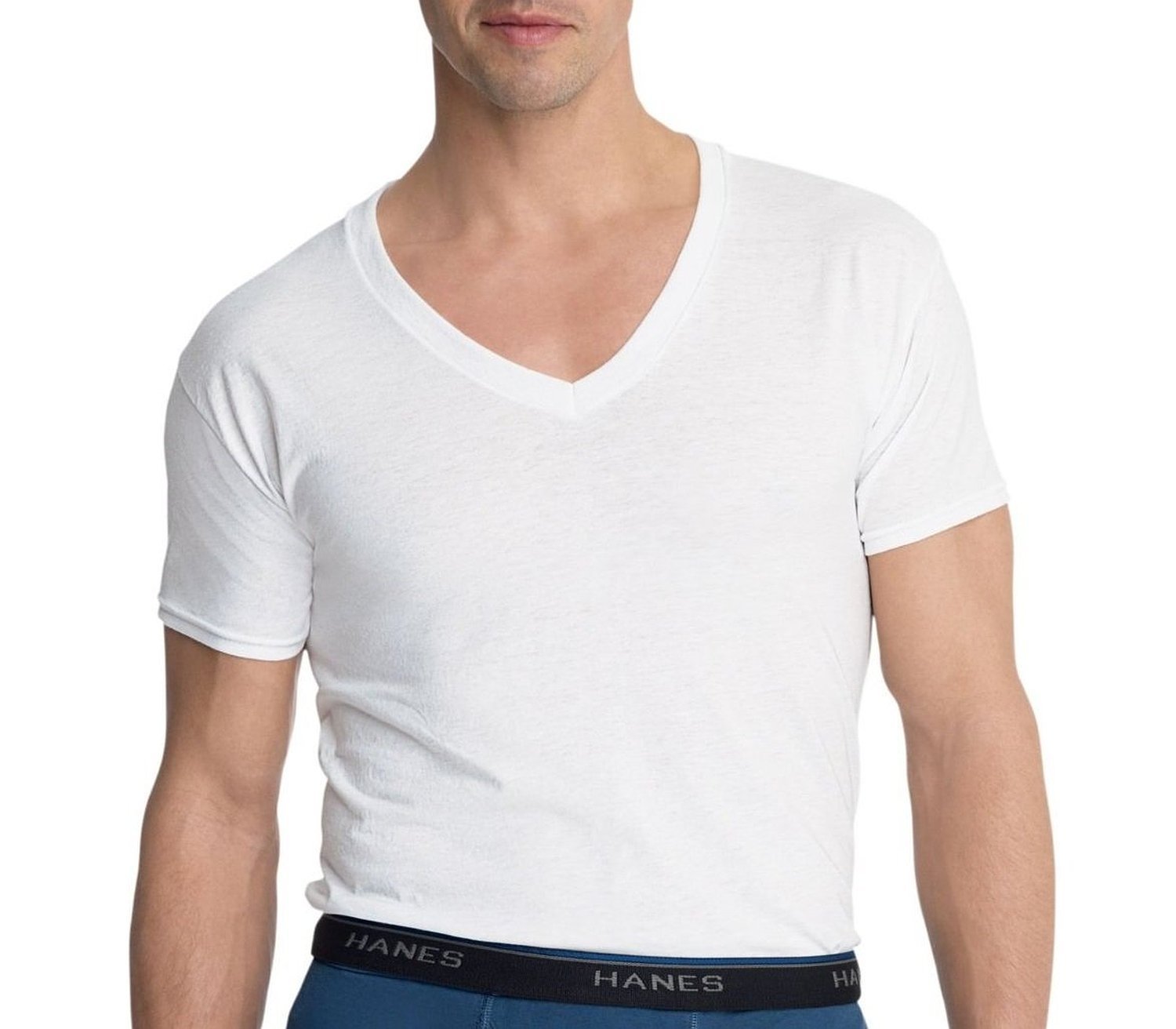 Hanes 8-Pack Men's White V-Neck T-Shirts (6 Classic + 2 X-Temp) - X-Large (46