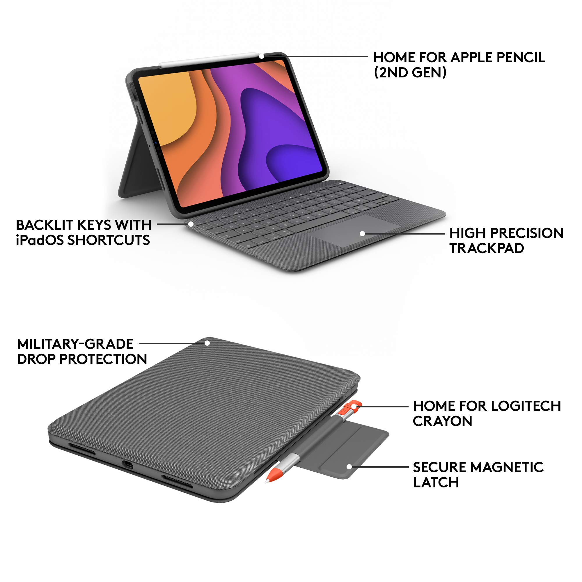 Logitech Folio Touch iPad Keyboard Case with Trackpad & Smart Connector - Compatible with iPad Air 11-inch (M2/M3) & 4th/5th Gen - Graphite - Perfect for Work, Study & Travel