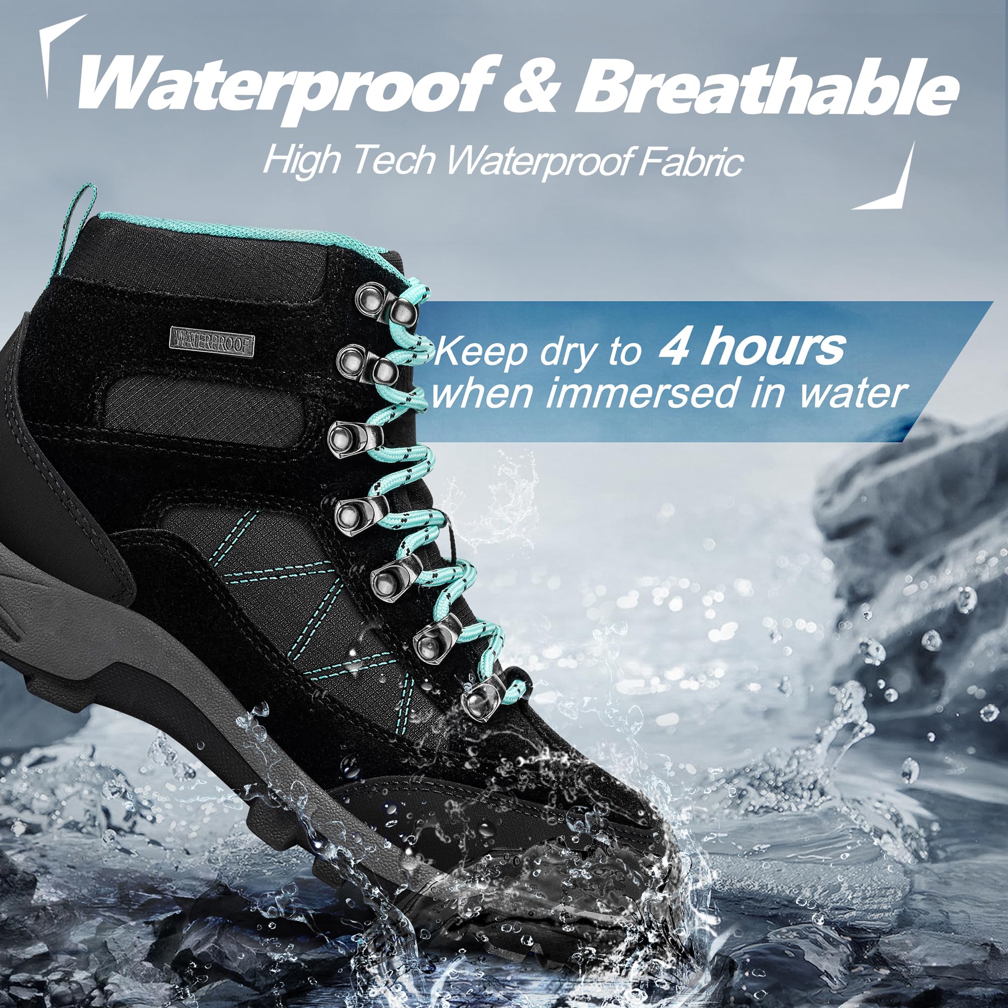 Waterproof Women's Hiking Boots - Lightweight Outdoor Trekking Shoes for Camping & Trail Walking | Durable Non-Slip RCORD Boots for Hiking Adventures