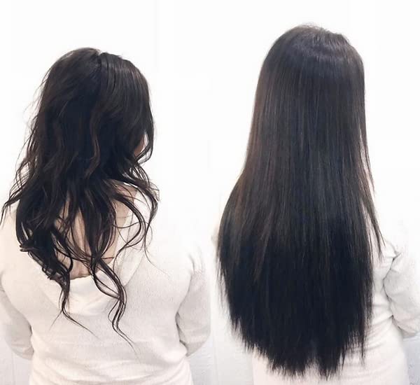 BOXO 5 Clips Human-Like Straight Hair Extensions for Women - 45g Natural Black Brown Synthetic Hairpiece for Daily Styling & Special Occasions