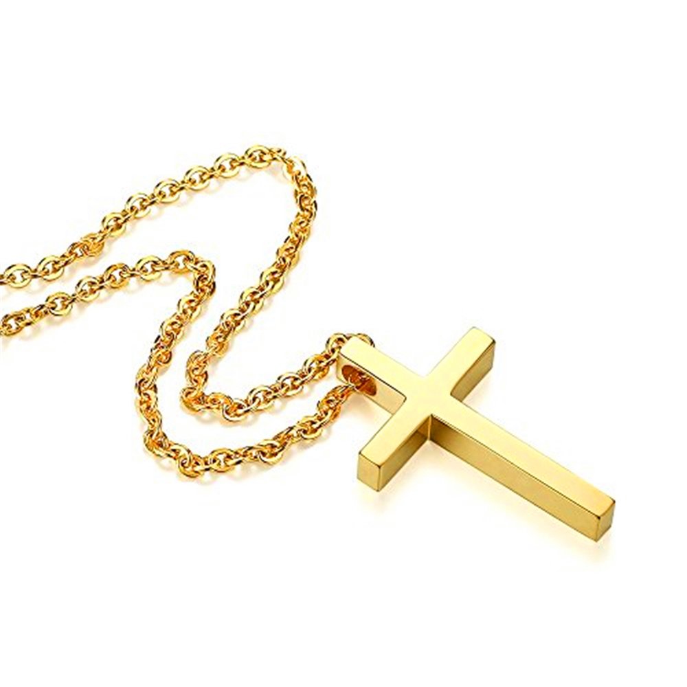 Stainless Steel Yellow Gold Cross Pendant Necklace for Women - Elegant Religious Jewelry Gift for Baptism, Confirmation & Everyday Wear