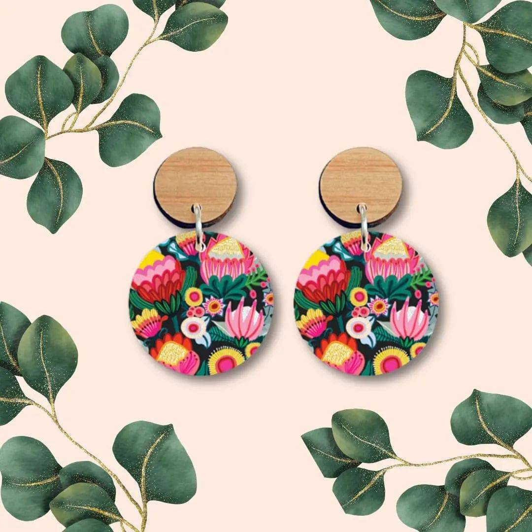 Bush Flowers Australian Wooden Earrings - Handmade Boho Dangle Earrings for Women - Perfect for Festivals, Weddings & Everyday Wear