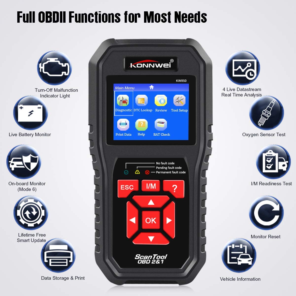 KW850 OBD2 Scanner & KW510 Battery Charger Tester - Professional Car Diagnostic Tool & 12V Auto Battery Tester - Perfect for Mechanics, DIY Enthusiasts & Home Garage Use
