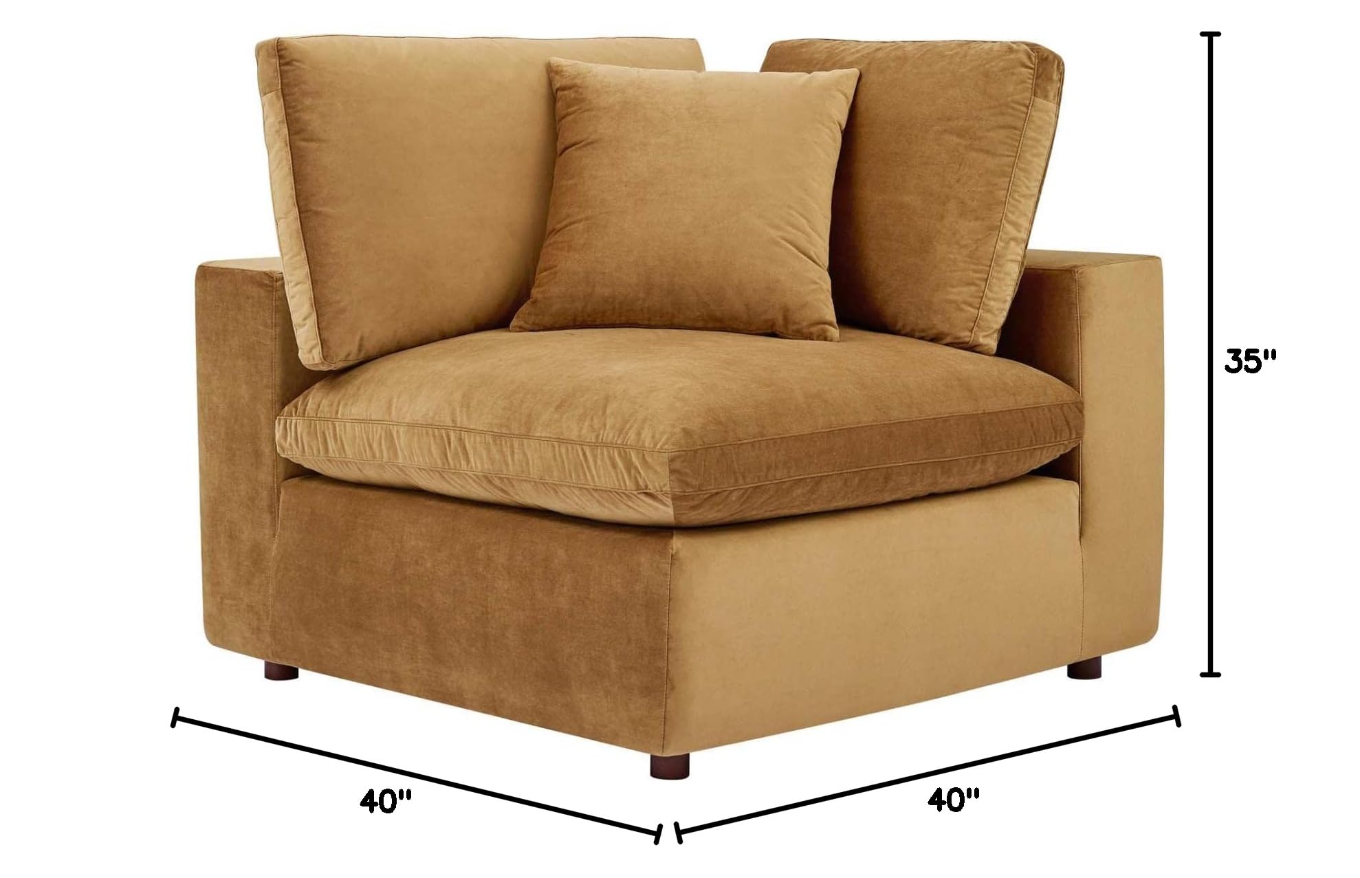 Modway Commix Down-Filled Overstuffed Performance Velvet Sectional Sofa Corner Chair - Luxurious Living Room Seating for Modern Homes & Apartments