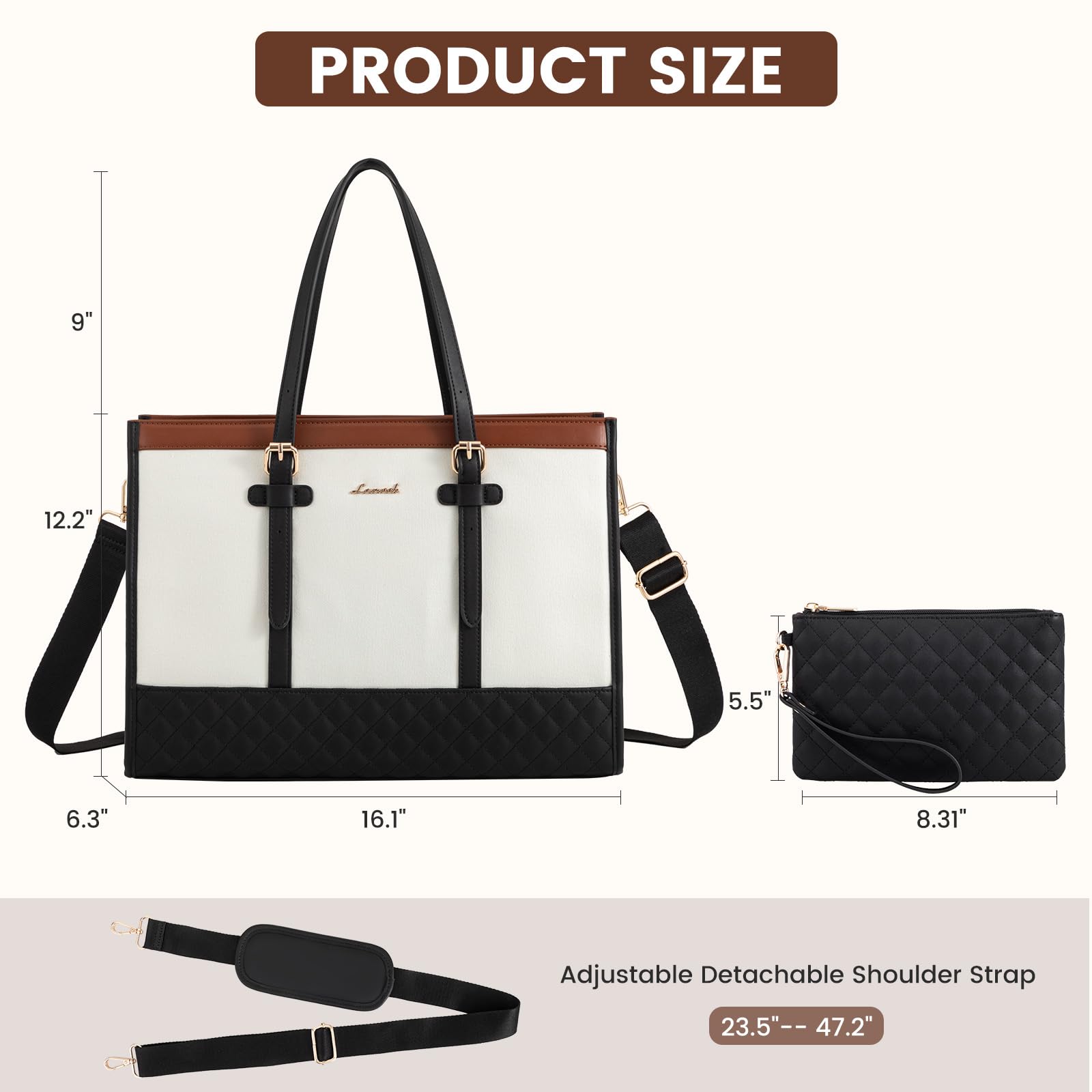 LOVEVOOK 15.6 Inch Canvas Laptop Tote Bag for Women - Large Capacity Work Bag with Detachable Clutch Purse, Durable Computer Briefcase for Office, Business, Travel, College & School | Perfect for Professionals, Teachers & Students