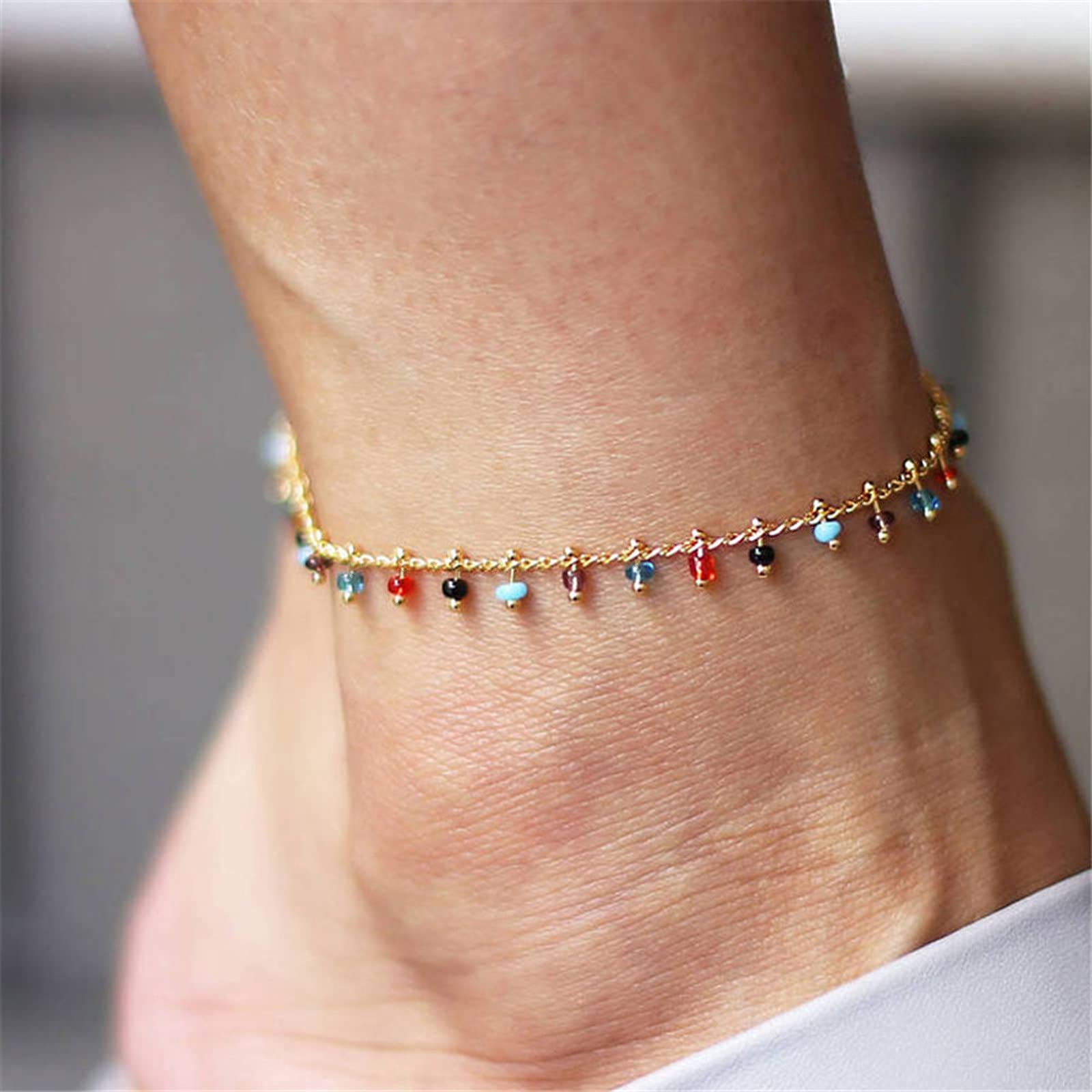 Boho Beach Chain Beaded Anklet - Colorful Bohemian Jewelry for Women | Gothic Foot Accessory with Hoop Earrings | Perfect for Summer Festivals, Beach Vacations & Boho Fashion