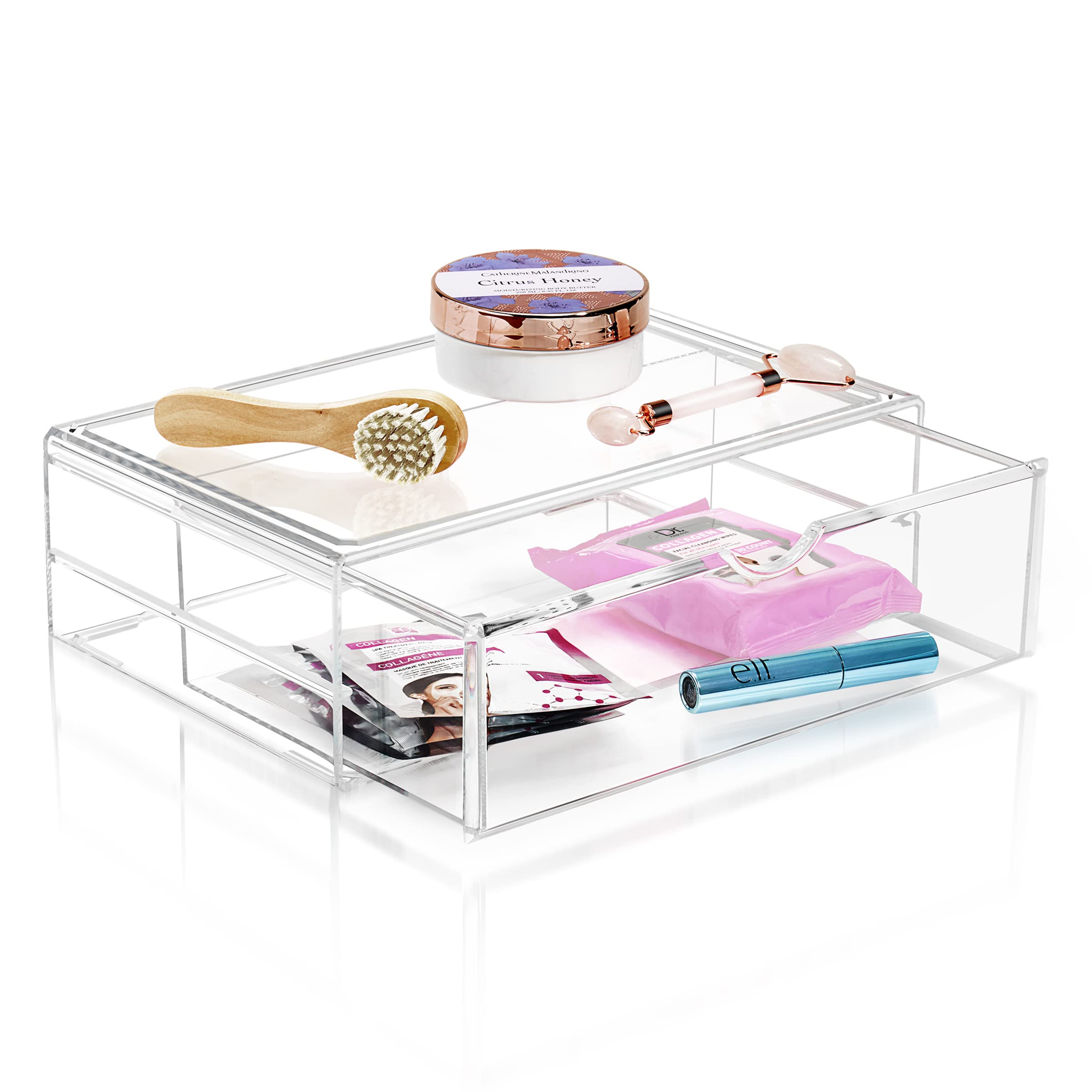 Sorbus Large Stackable Acrylic Drawers - 5-Piece Clear Makeup Organizer Set for Cosmetics, Nail Polish & Hair Accessories - Beauty Storage Solution for Vanity, Bathroom Countertop & Bedroom Organization - Perfect for Makeup Artists & Home Decor