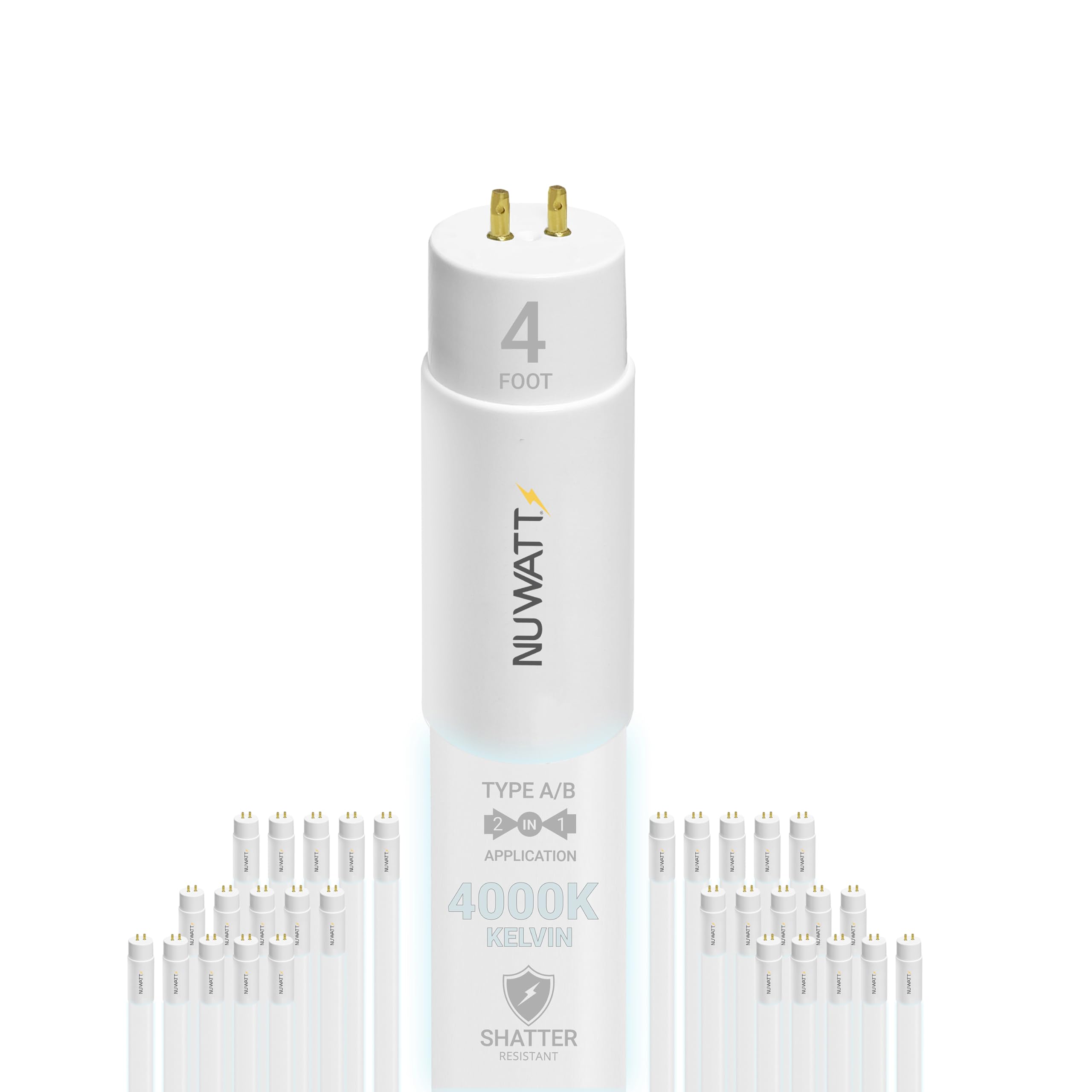 NUWATT 30 Pack 4FT LED T8 Tube Lights - T10 T12 Hybrid Type A+B, 4000K Cool White, 18W (2200 Lumens), Plug & Play or Ballast Bypass - Fluorescent Replacement for Office, Garage & Warehouse Lighting