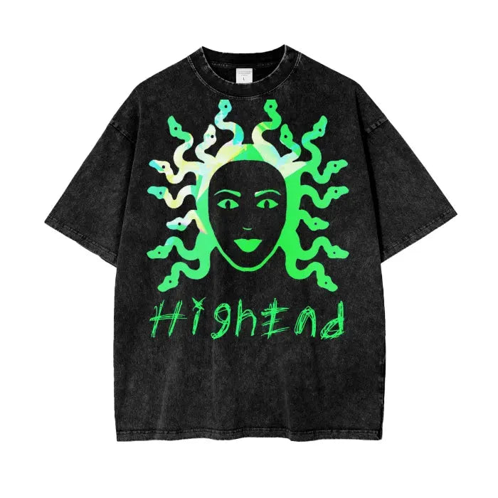 Premium Medusa Graphic Oversized Acid Wash T-Shirt - 250 GSM Heavyweight Cotton - Streetwear, Casual Wear & Festival Outfit