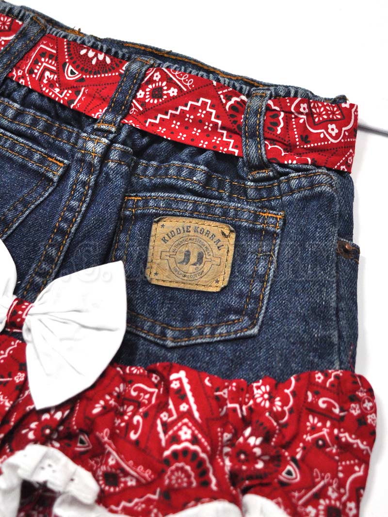 Kiddie Korral Style10 Kids Cowgirl Denim 2-Piece Outfit with Red Bandana - Western Costume for Girls, Birthday Party & Rodeo Events