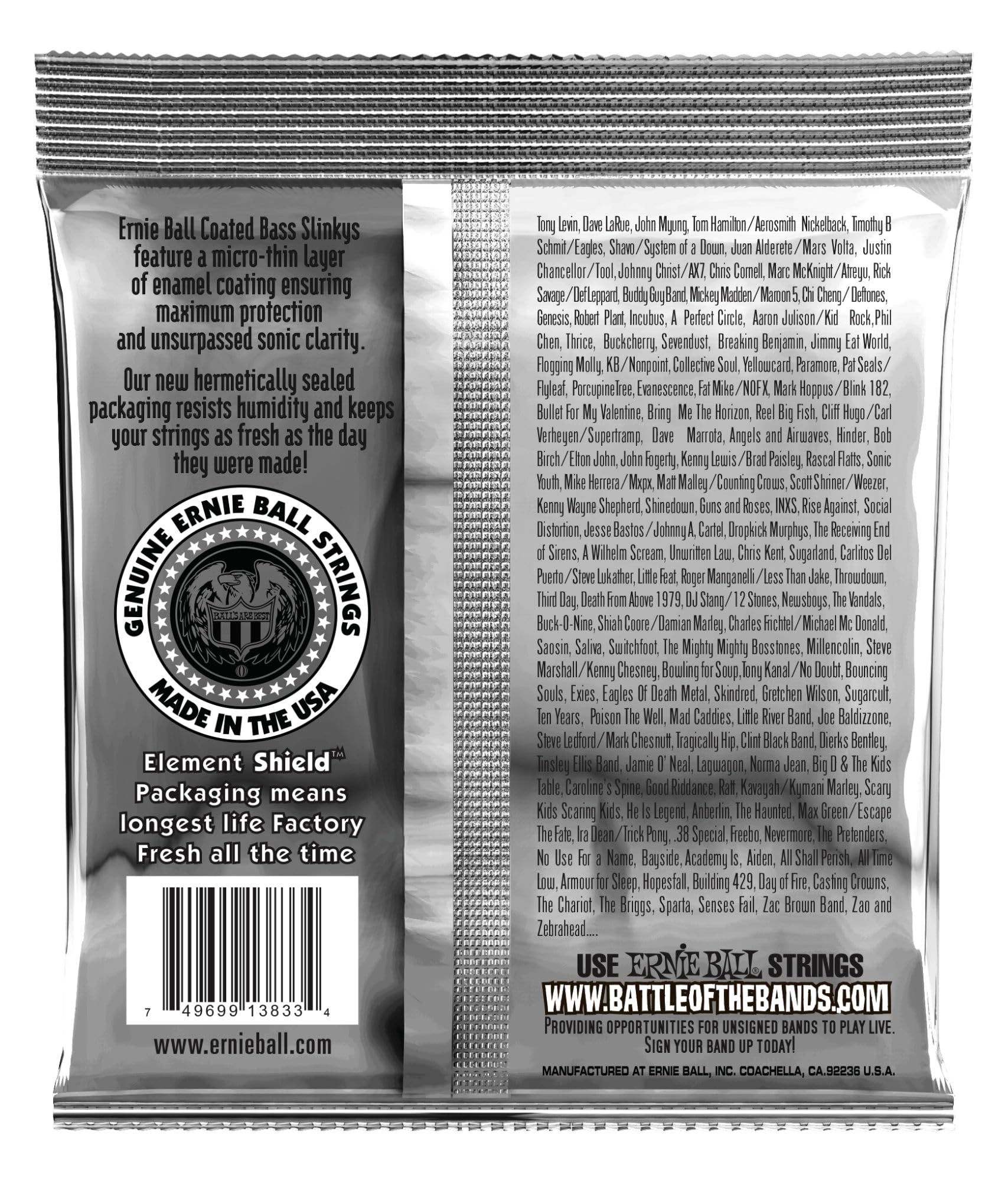 Ernie Ball Hybrid Slinky Coated Bass Guitar Strings 45-105 Gauge (P03833) - Long-Lasting Tone & Playability for Rock, Metal & Studio Recording