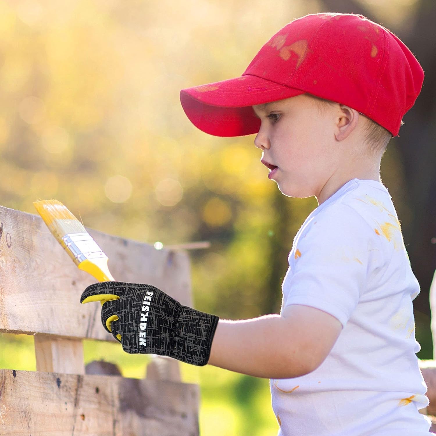 Kids Leather Gardening Work Gloves - Safety Gloves with Reflective Breathable Design for Children (1-2 Years Old, X-Small, Black) - Perfect for Outdoor Activities, Gardening & Yard Work