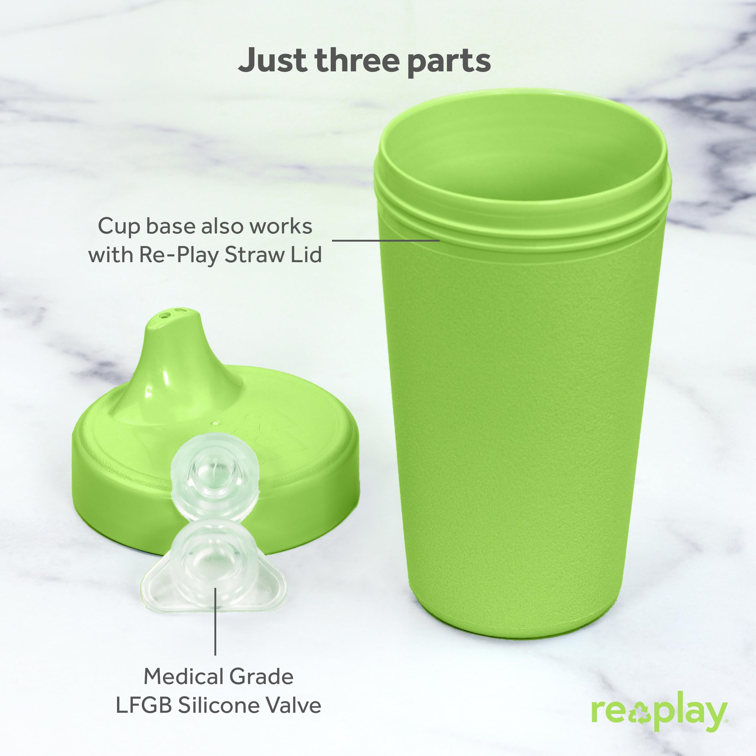 Re-Play USA Made Toddler Sippy Cups 2-Pack, 10oz Spill-Proof Kids Cups - BPA-Free, Dishwasher & Microwave Safe - Hard Spout Design for 1-3 Year Olds (3.13