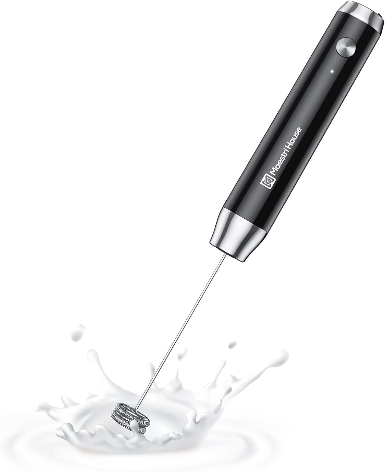 Maestri House Rechargeable Milk Frother - Handheld Electric Foam Maker with Waterproof & Detachable Stainless Steel Whisk - Perfect for Lattes, Cappuccino, Hot Chocolate & Coffee Drinks - Ideal for Home, Office & Coffee Shops