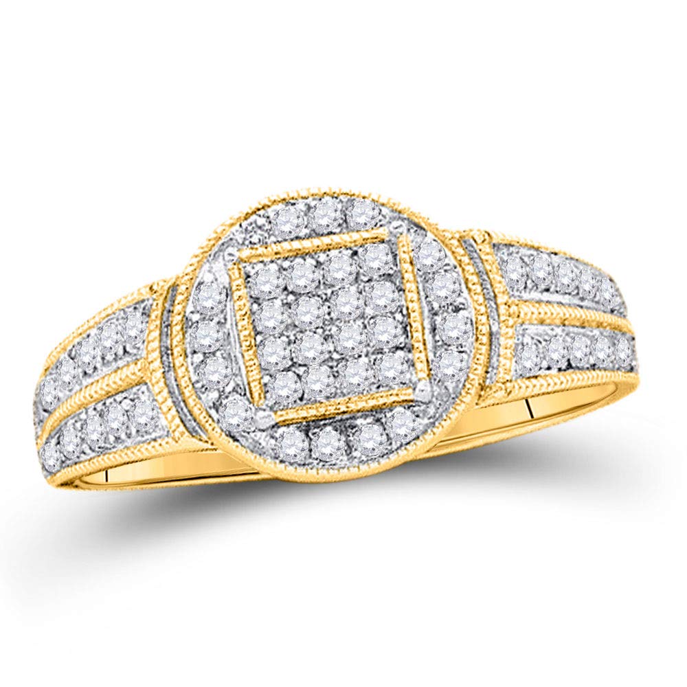 10K Yellow Gold Women's Round Diamond Cluster Ring - 1/5 CTTW Circle Frame Design, Elegant Jewelry Gift for Anniversary, Engagement, Wedding & Special Occasions