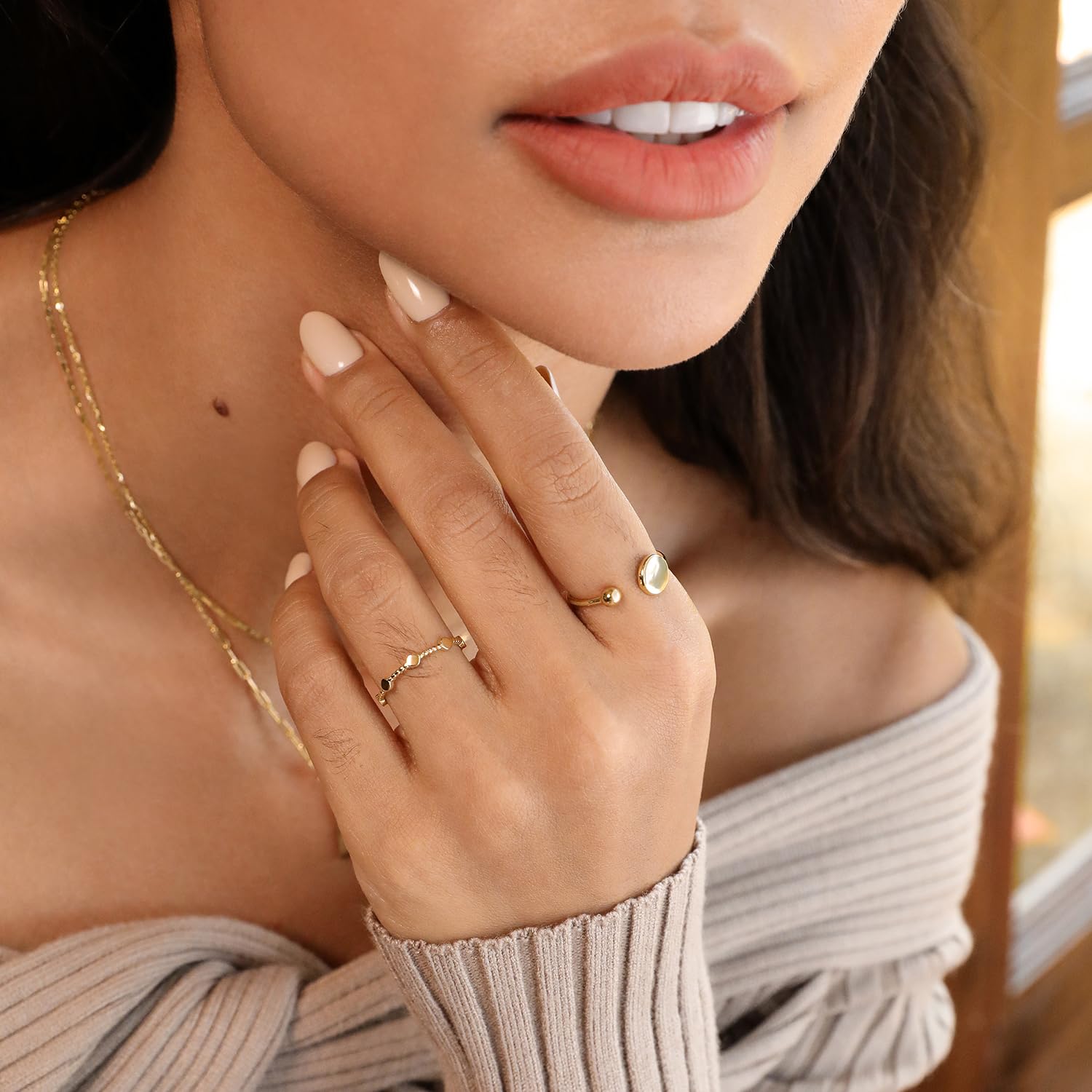 Meissa Sterling Silver Stacking Rings for Women - Gold Plated Stackable Rings with Tiny Cube Beads | Handmade Thin Silver Rings in Gold | Perfect for Layering, Everyday Wear & Gift Giving