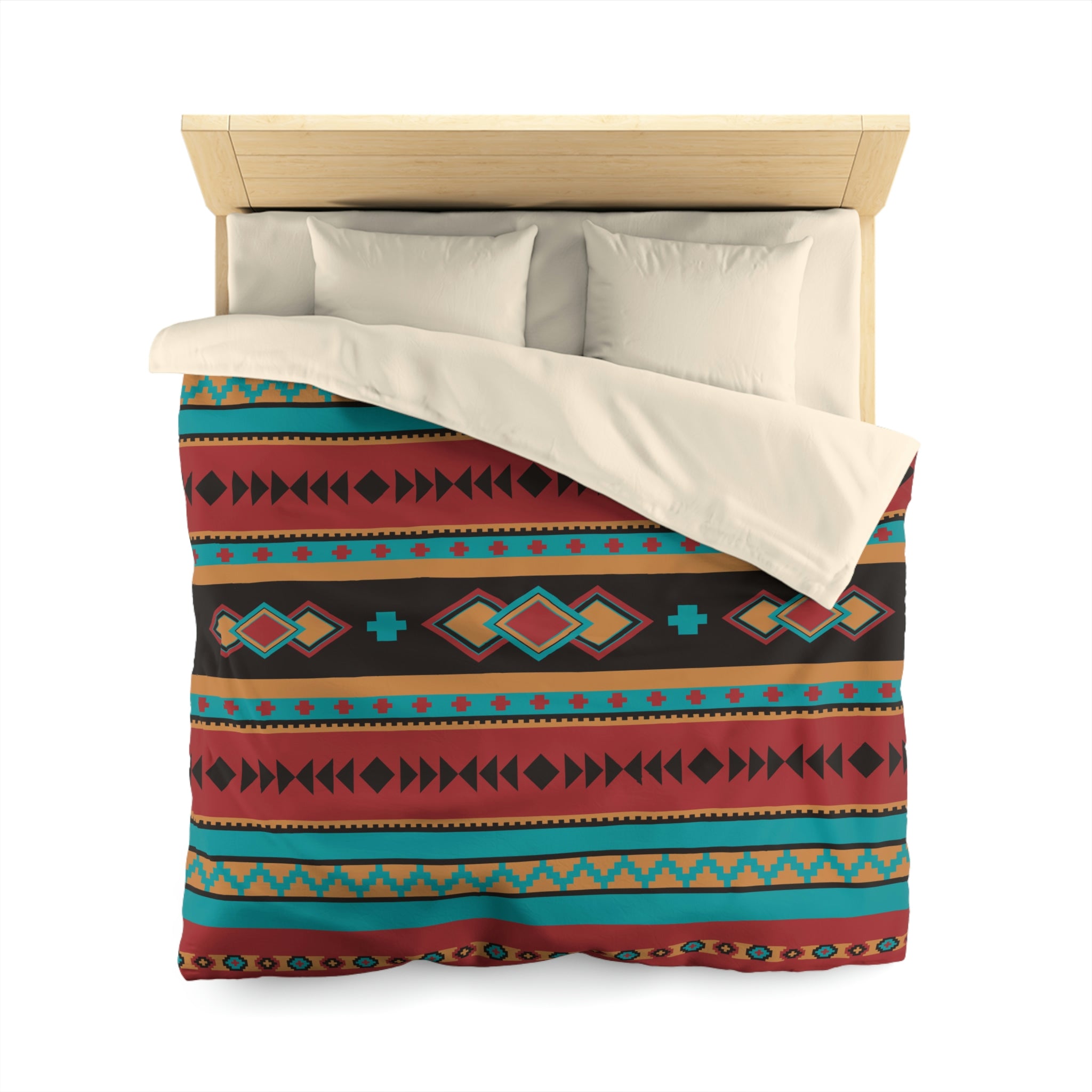 Southwestern Microfiber Duvet Cover - Desert Jewel Pattern Rustic Bedding Set for Queen/King Size - Soft Breathable Bedroom Decor for Cozy Cabin, Farmhouse or Boho Chic Home