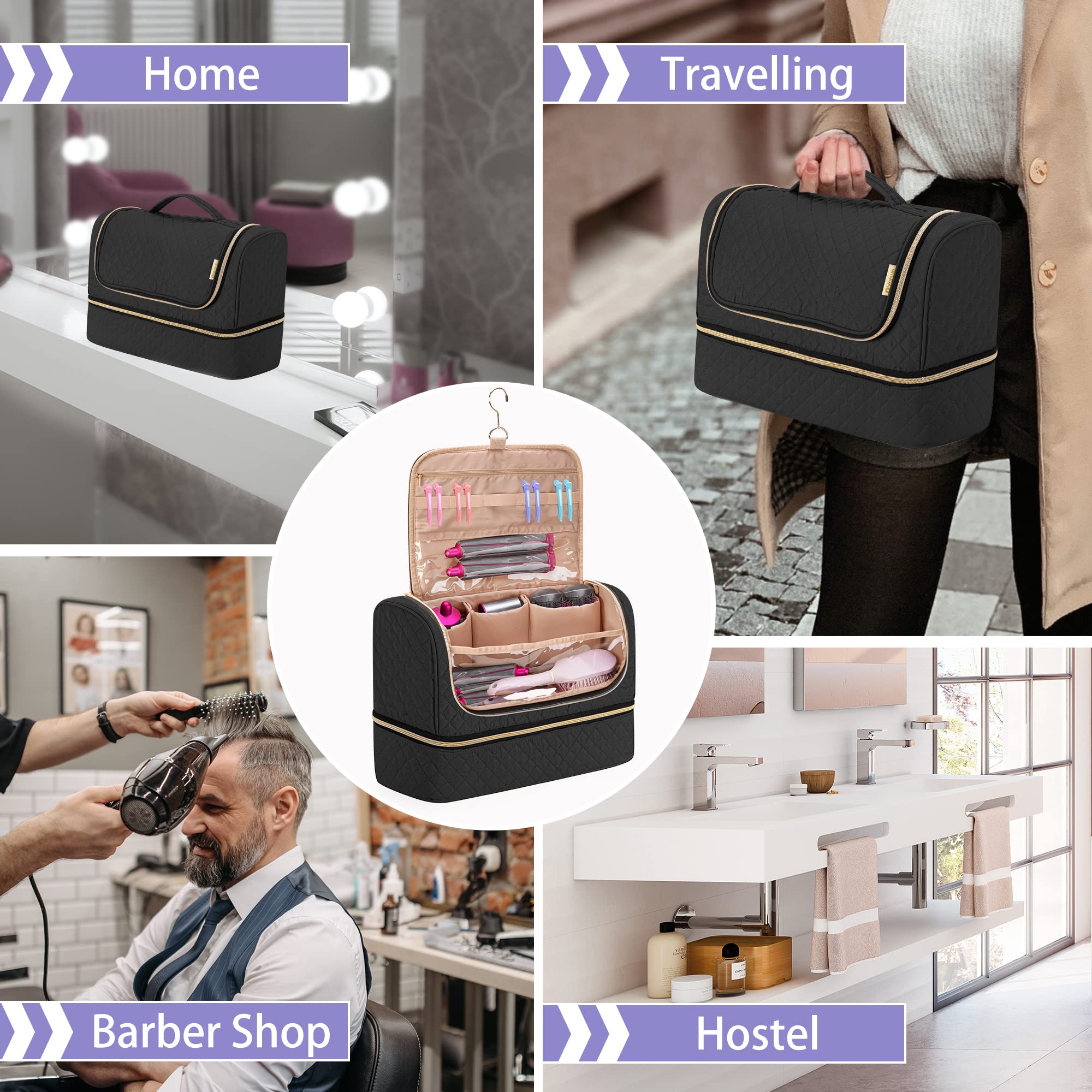 Dyson Airwrap Storage Bag - Double Layer Travel Case for Hair Styler & Accessories | Portable with Hanging Hook | Black (Bag Only) - Perfect for Travel & Home Organization
