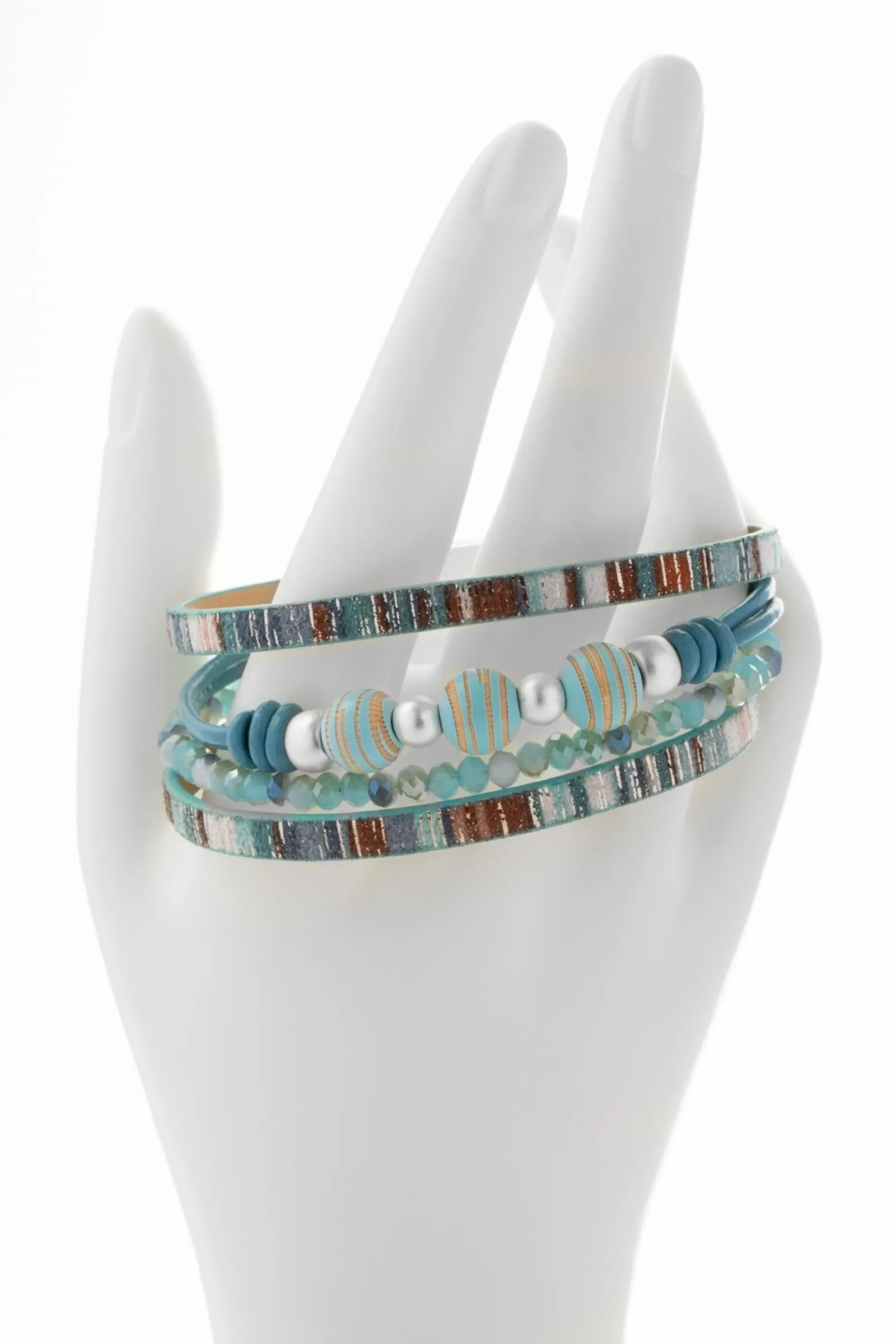 Cool-Toned Leather & Wooden Beaded Bracelet for Women - Boho Chic Handmade Adjustable Wristband - Perfect for Casual Wear, Music Festivals & Layered Stacking