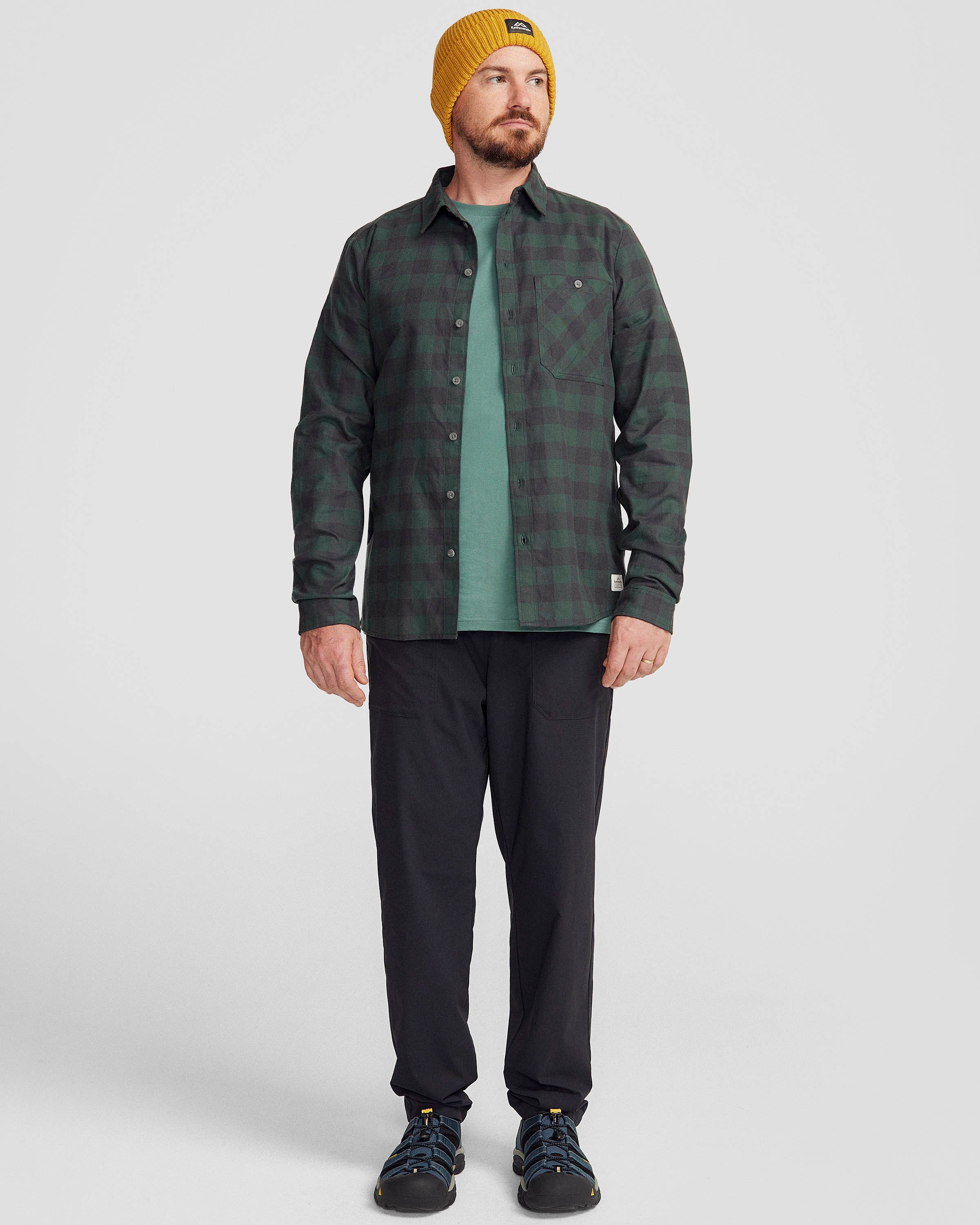 Men's Fyfe Long Sleeve Shirt - Forest Green Gingham Plaid Button-Up for Casual Wear & Outdoor Activities
