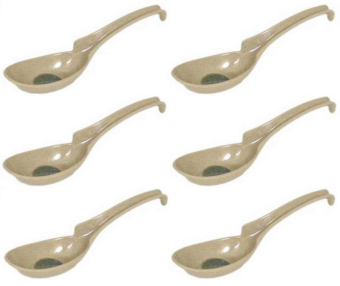 6-Pack Green Melamine Asian Soup Spoons - Chinese Won Ton & Soba Rice Soup Spoons with Notch & Hook Design | Durable for Hot Soups, Noodles, and Asian Cuisine