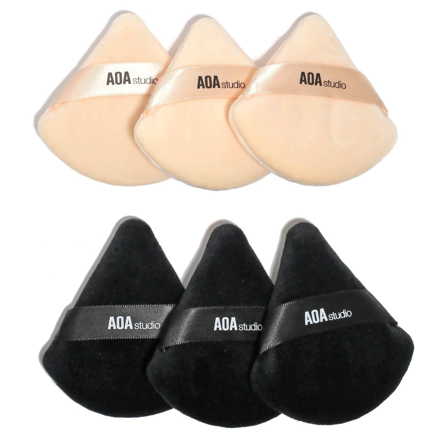 AOA Studio 6-Piece Velvet Puffs Makeup Sponge Set - Soft Velour Blending Sponges for Loose Powder & Foundation (Black/Peach) | Perfect for Professional Makeup Application & On-The-Go Touch Ups