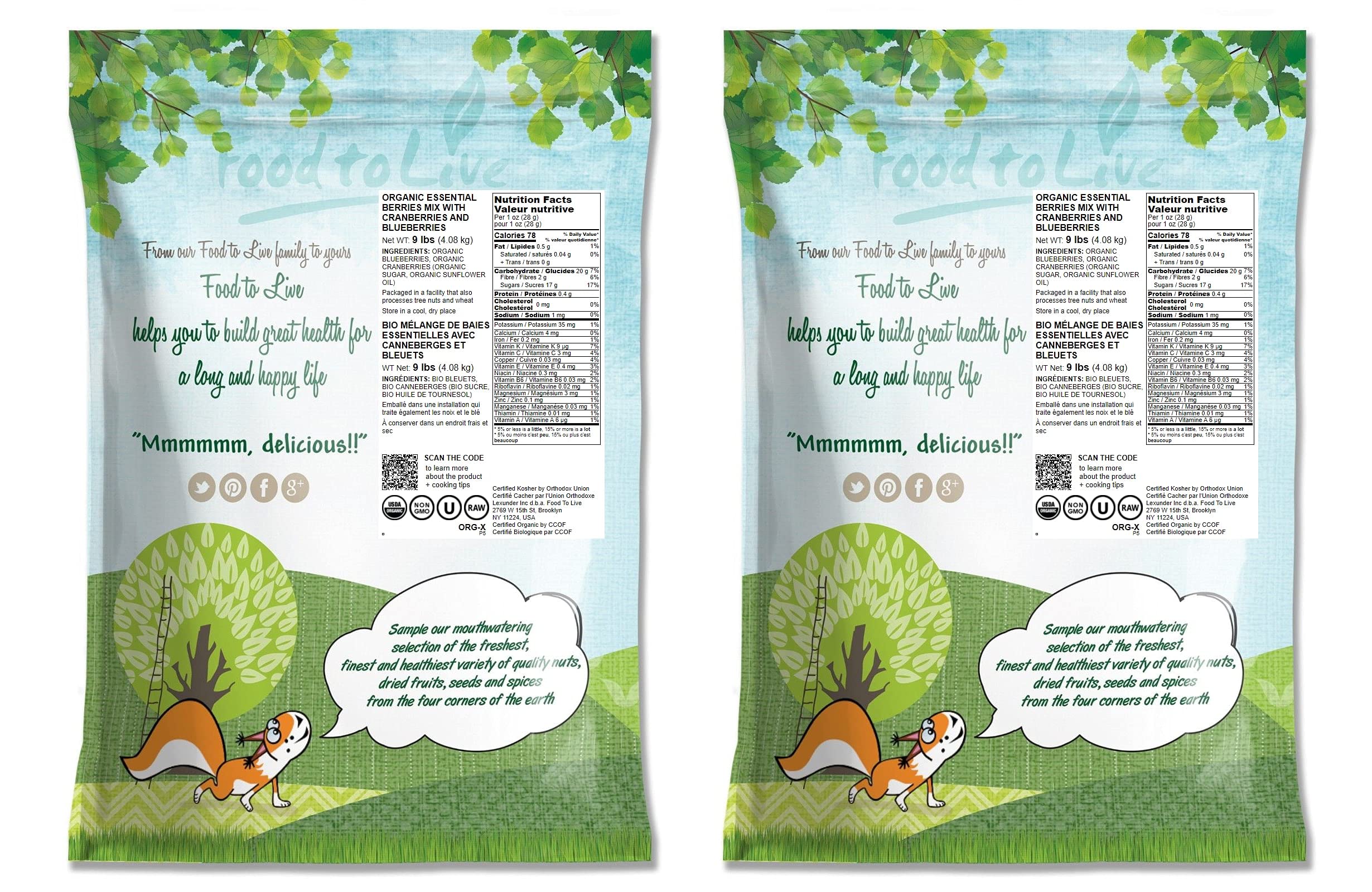Food to Live Organic Essential Berries Mix - 18 lbs Non-GMO Dried Blueberries & Cranberries, Unsulfured, Kosher | Gently Infused with Organic Sugar & Lightly Coated with Sunflower Oil | Perfect for Smoothies, Baking, Snacking & Healthy Breakfast Bowls