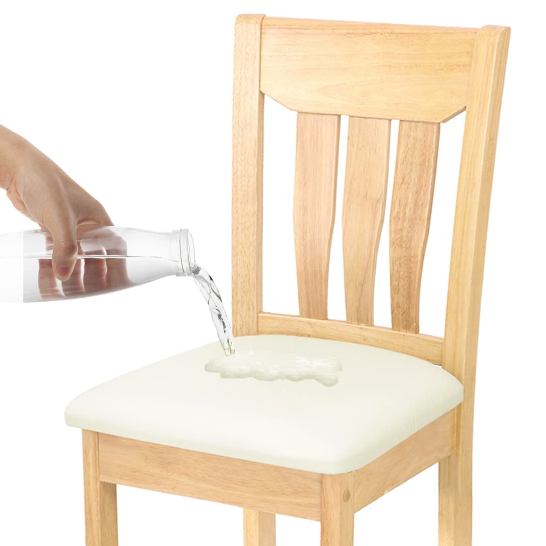 Waterproof Dining Chair Seat Covers - Washable Removable Upholstery Protectors (Set of 4, Off White) | Water-Resistant Slipcovers for Kitchen, Restaurant & Home Decor