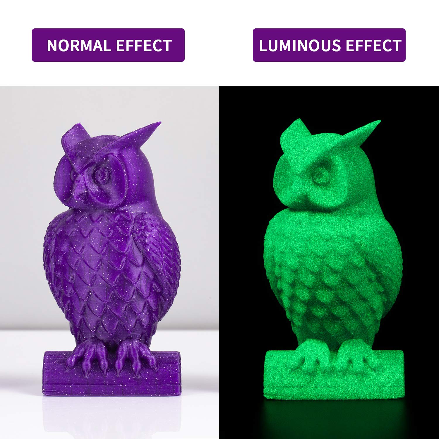 Premium 3D Printer PETG Filament - Sparkly Glitter Purple & Glow in The Dark Green, 1.75mm, 1KG Spool for Smooth Printing | Ideal for Cosplay Props, DIY Crafts, and Home Decor Projects