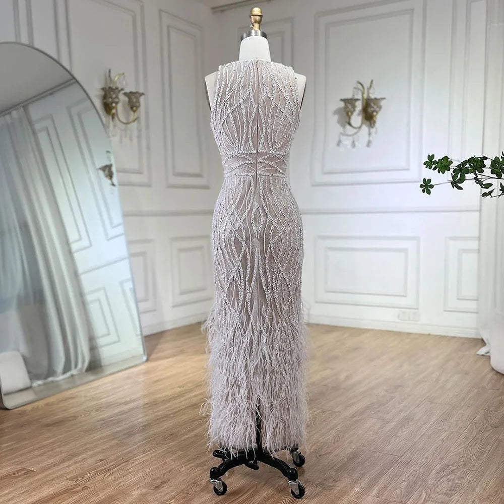 Elegant Black & White Feather Midi Evening Dress LA72076 - Perfect for Prom, Cocktail Party & Formal Events