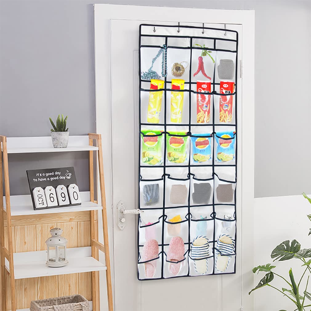Aosome Over The Door Hanging Pantry Organizer - 24 Large Mesh Pockets Storage Bag for Shoes, Toys, and Household Items - White - Perfect for Bedroom, Bathroom, and Kitchen Organization