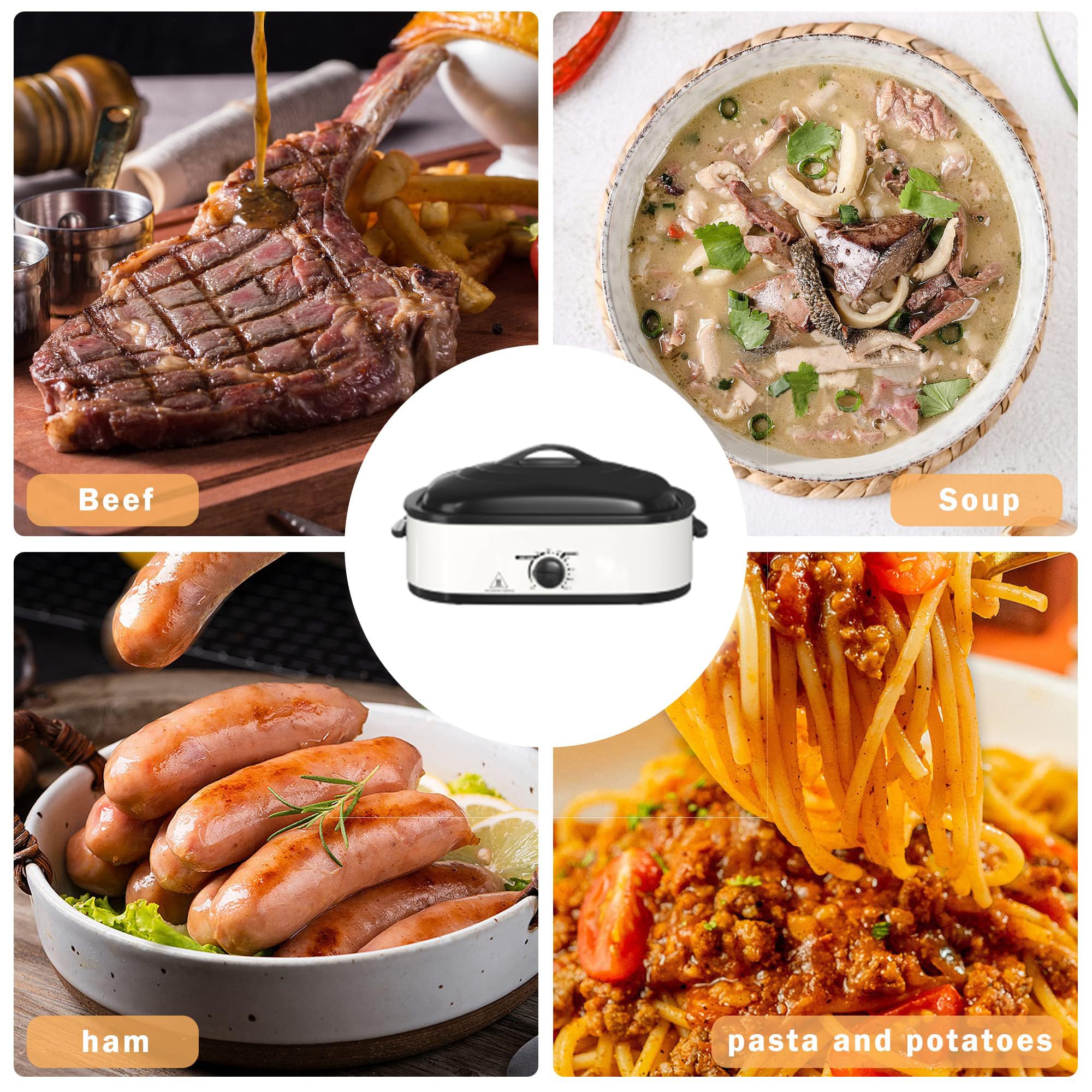 14 Quart Electric Roaster Oven with Self-Basting Lid & Stainless Steel Pan - Perfect for Thanksgiving Turkey, Holiday Roasts, and Large Family Gatherings