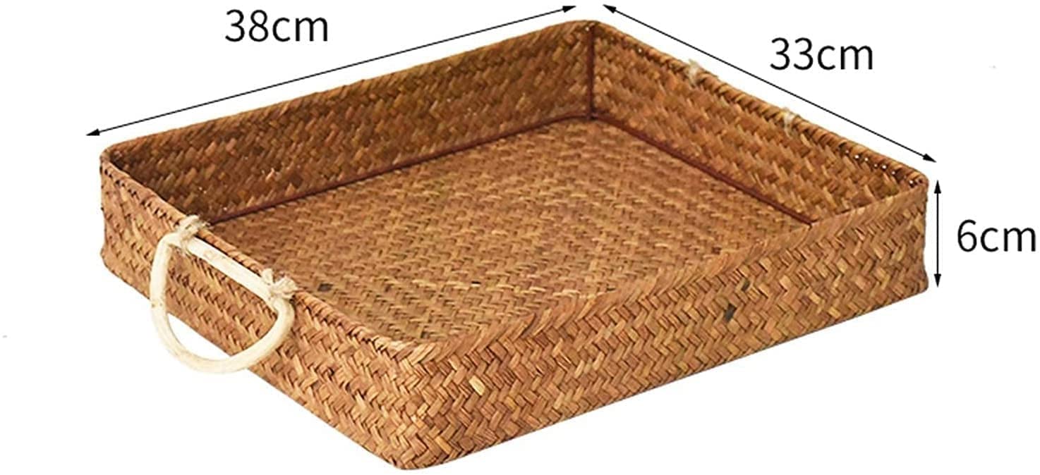 Hand-Woven Rattan Fruit Tray & Storage Basket - Multifunctional Desktop Organizer for Fruits, Magazines, Cups, Tea Sets | Perfect for Kitchen, Living Room, Office & Dining Table Decor