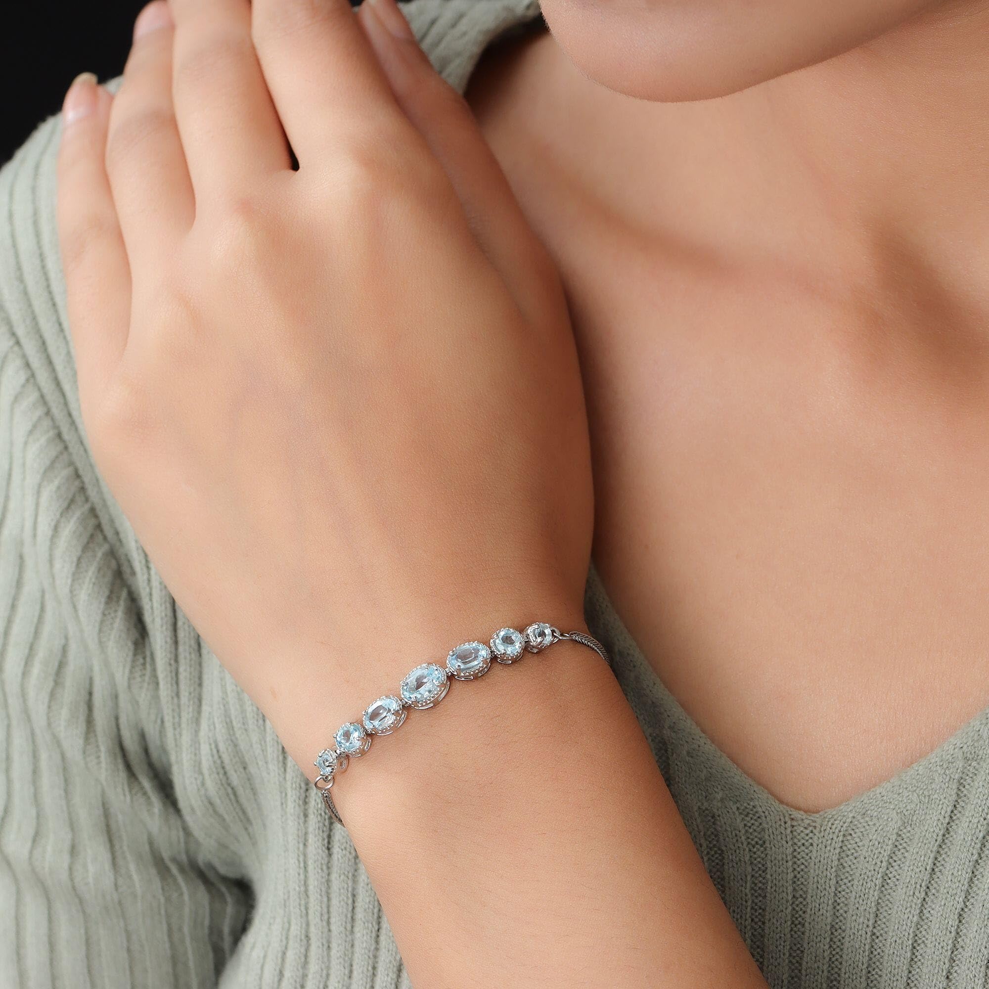Sky Blue Adjustable Cubic Zirconia Bolo Tennis Bracelet for Women - 2.4 Ct Sliding CZ Jewelry, Elegant Birthday Gift for Her | Perfect for Weddings, Parties & Everyday Wear