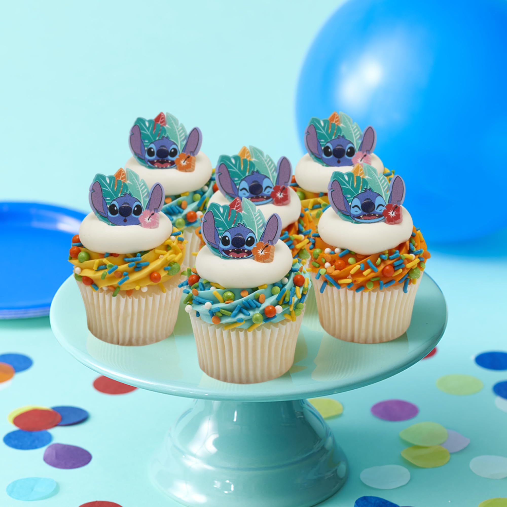 Disney Stitch 'Ohana Cupcake Rings - 24 Pack Lilo & Stitch Cake Toppers for Birthday Parties, Baby Showers & Celebrations | Food Safe Cupcake Decorations for Cakes, Cupcakes & Desserts