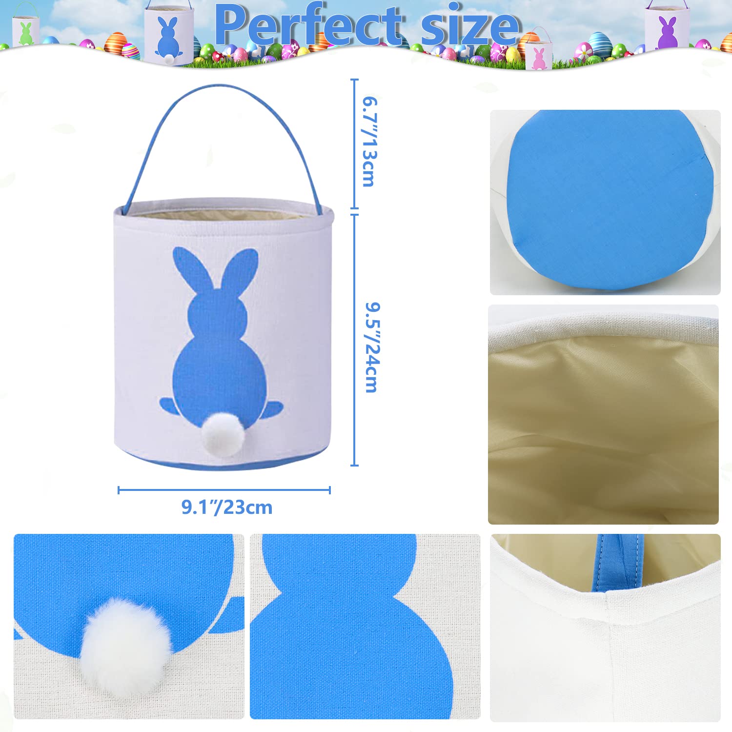 8 Pack Easter Bunny Bags with Rabbit Ears & Fluffy Tails - Kids Easter Egg Hunt Basket Set, Bunny Canvas Tote Gift Bags for Candy, Party Decorations - Perfect for Easter Celebrations, Egg Hunts & Spring Parties