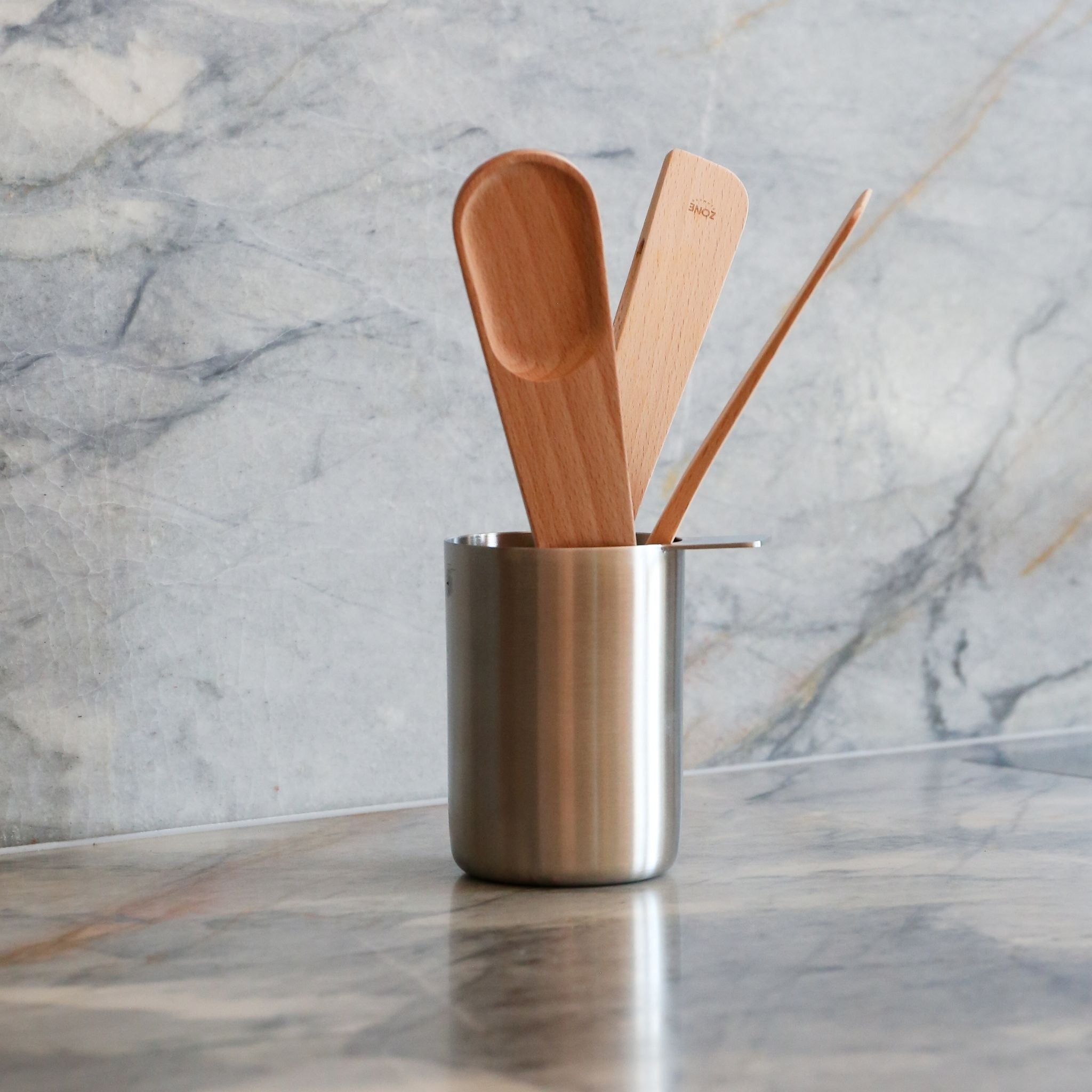 ZONE DENMARK 4-Piece Kitchen Utensil Set - Container, Tongs, Spatula, Stirring Spoon - Essential Cooking Tools for Baking, Grilling & Food Prep - Perfect for Home Chefs & Professional Kitchens