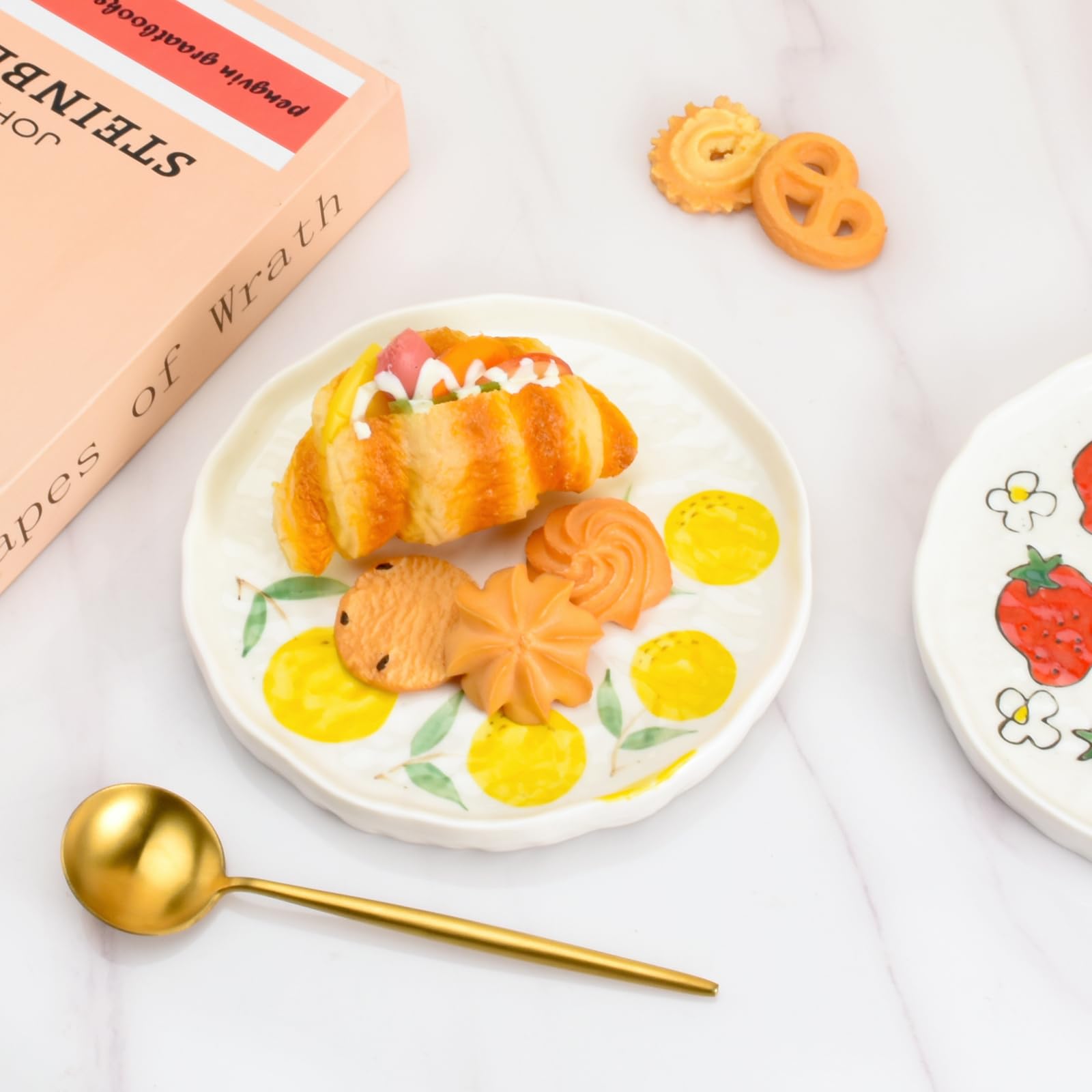 Koythin Ceramic Dinner Plate Set - Cute Fruit & Floral Printed Design - Durable Kitchen & Dining Plates for Home, Office, Dessert Serving (Orange) - Perfect for Everyday Meals, Party Entertaining & Gift Giving