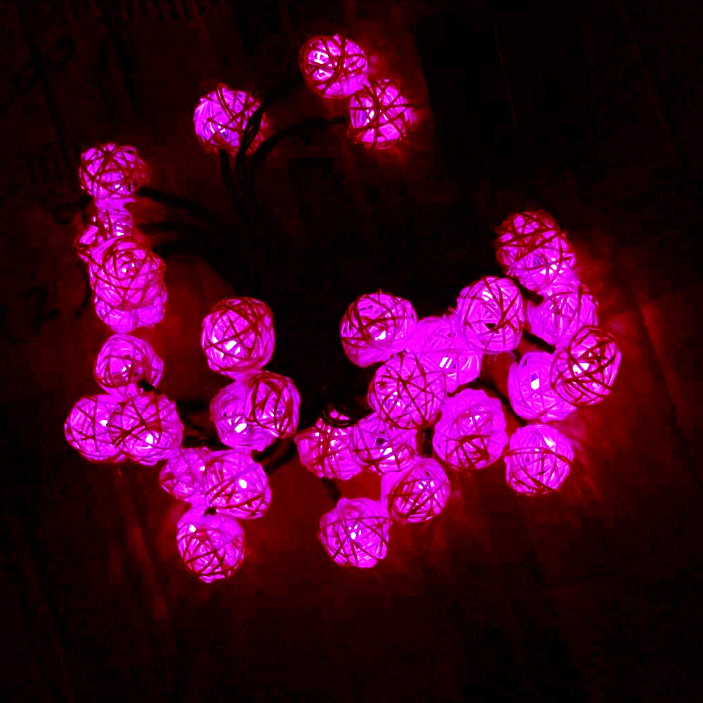 Solar Powered Fairy String Lights - 20FT 30LED Waterproof Rattan Ball Lights for Outdoor Garden, Indoor Christmas Party Decorations | Perfect for Patio, Wedding, Backyard, Holiday & Home Decor (Pink)