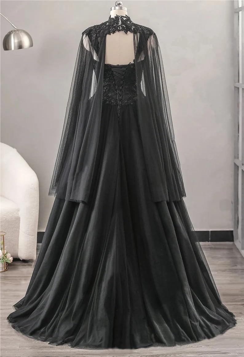Elegant Spaghetti Strap Wedding Dress with Gothic Lace Cape - Backless Beach Bridal Gown for Women | Perfect for Beach Weddings, Boho Bridal Shoots & Romantic Ceremonies