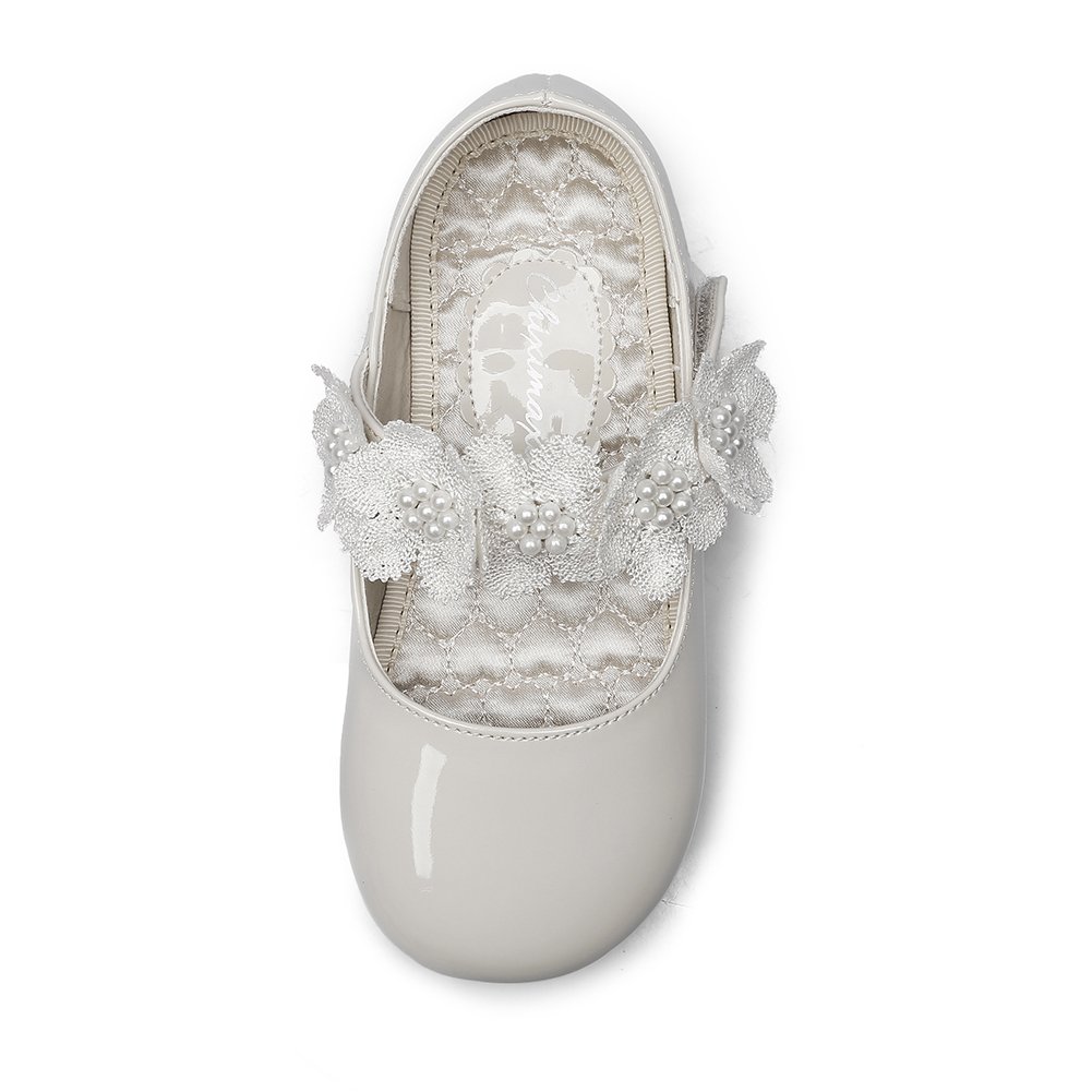 Girl's Off-White Mary Jane Flat Shoes with Adjustable Strap - Comfortable & Stylish for School, Parties & Everyday Wear