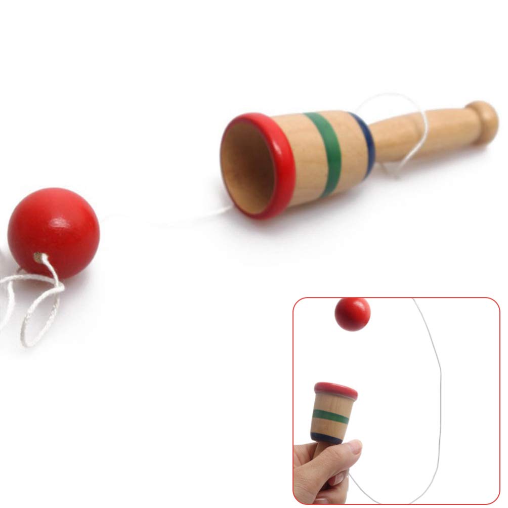 4pcs Wooden Coordination Game Toy for Kids - Outdoor Toss and Catch Ball Game, Preschool Learning Toys, Fun Ball and Cups Set, Wooden Balance Cup Kendama Toys, Child Bamboo Puzzle from Japan - Perfect for Backyard Play, Birthday Gifts & Montessori Activities