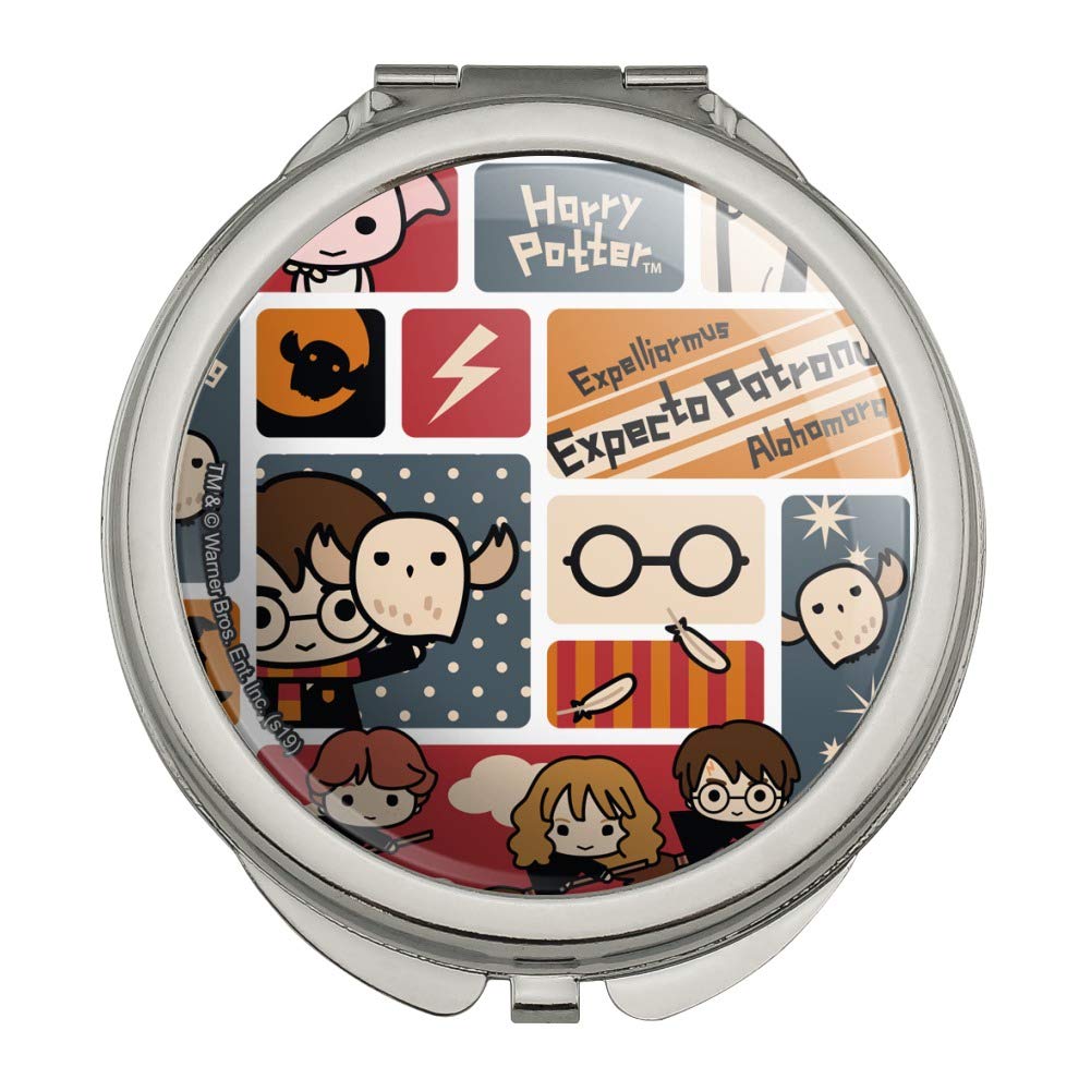 Harry Potter Cute Chibi Pattern Compact Travel Purse Handbag with Mirror - Perfect for Makeup, Cosmetics & Daily Essentials - Great Gift for Fans & Travel Accessories