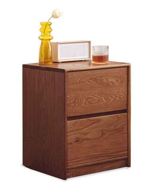 Solid Oak Wood Nightstand with 2 Drawers - Bedroom Side Table for Bedside Storage & Organization