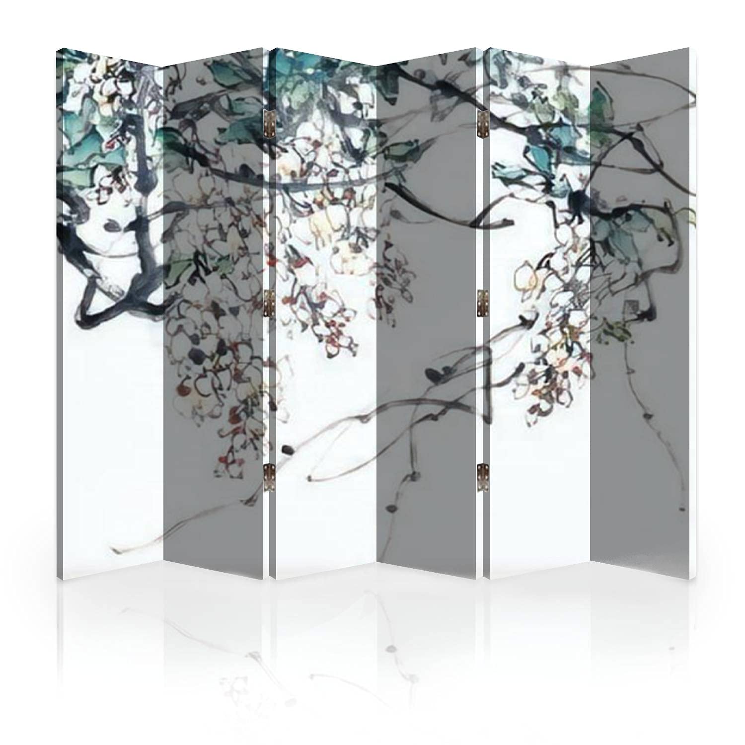 6-Panel Canvas Room Divider with Traditional Chinese Flower Painting - Folding Privacy Screen for Home, Office & Event Space | Decorative Room Separator & Wall Partition