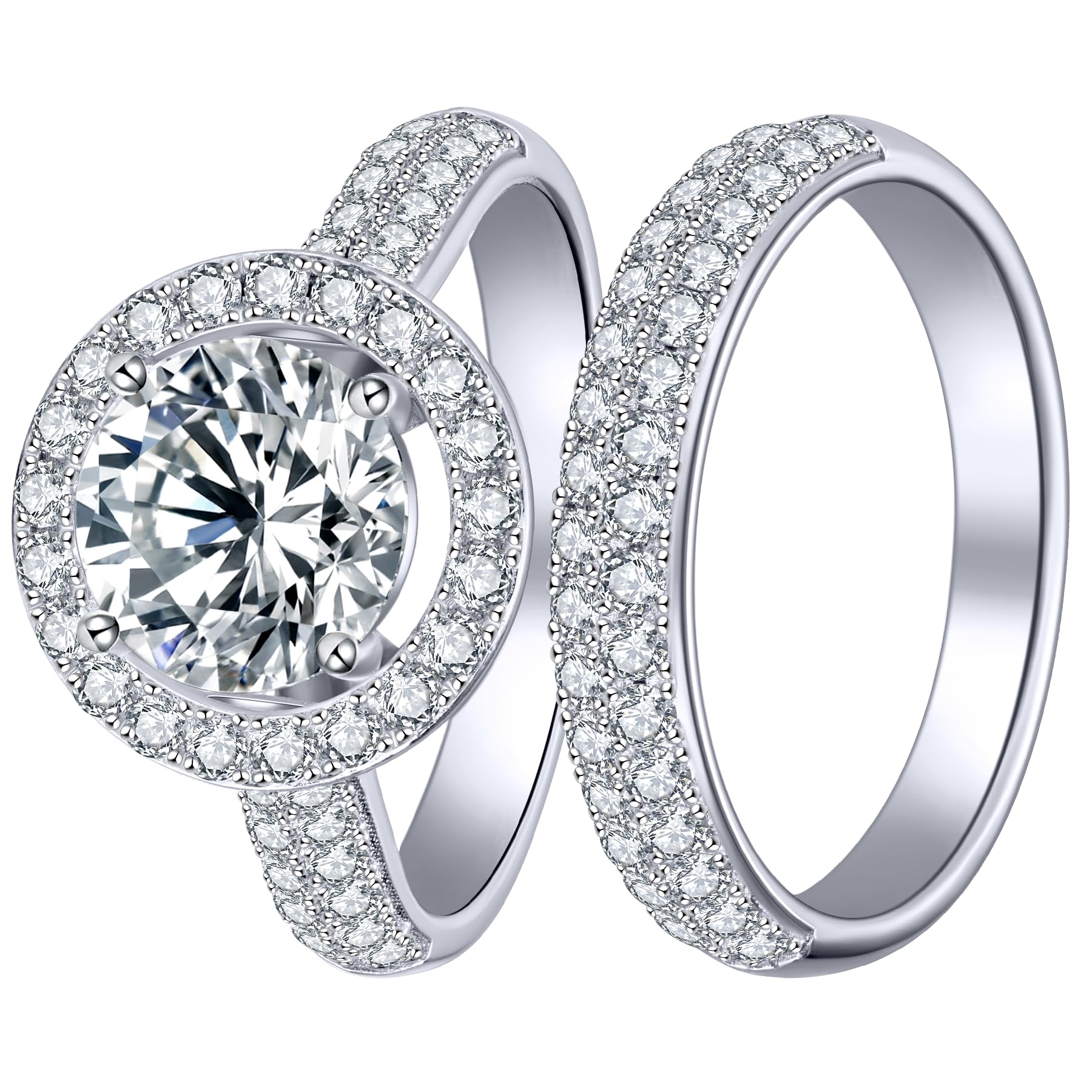 1.99-3.25 CTTW Moissanite Engagement Rings for Women | D Color-VVS1 Clarity | 925 Sterling Silver & 18K White Gold Plated Wedding Ring Sets | Lab-Created Diamond Alternative | Size 5-10 | Perfect for Proposals, Anniversaries & Bridal Jewelry
