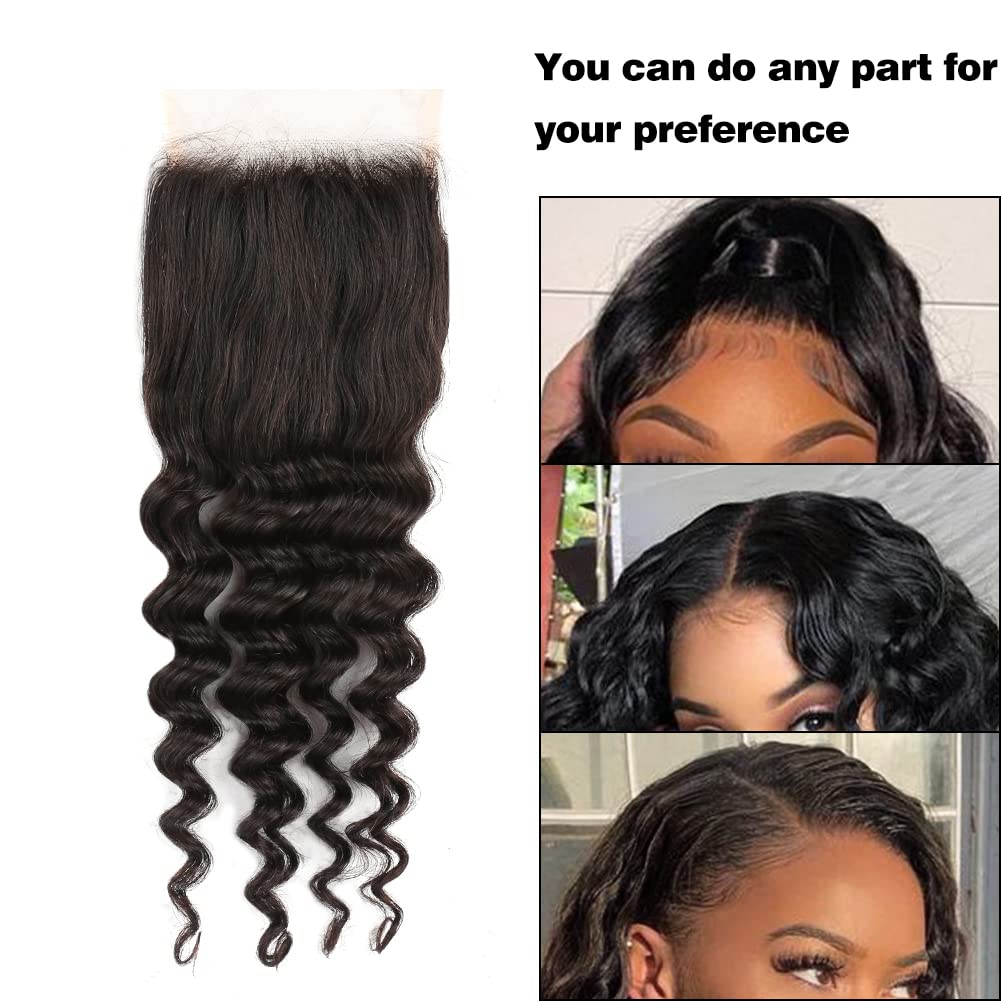 10A Premium 100% Virgin Brazilian Human Hair 5x5 Lace Closure - 16inch Loose Deep Wave 130% Density with Baby Hair (Natural Color) | Perfect for Sew-In Weaves, Protective Styling & Everyday Glam Looks